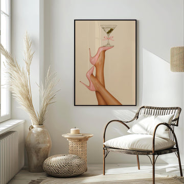 Glam Pink High Heels Martini Wall Art – Fashion Bar Decor Poster Print