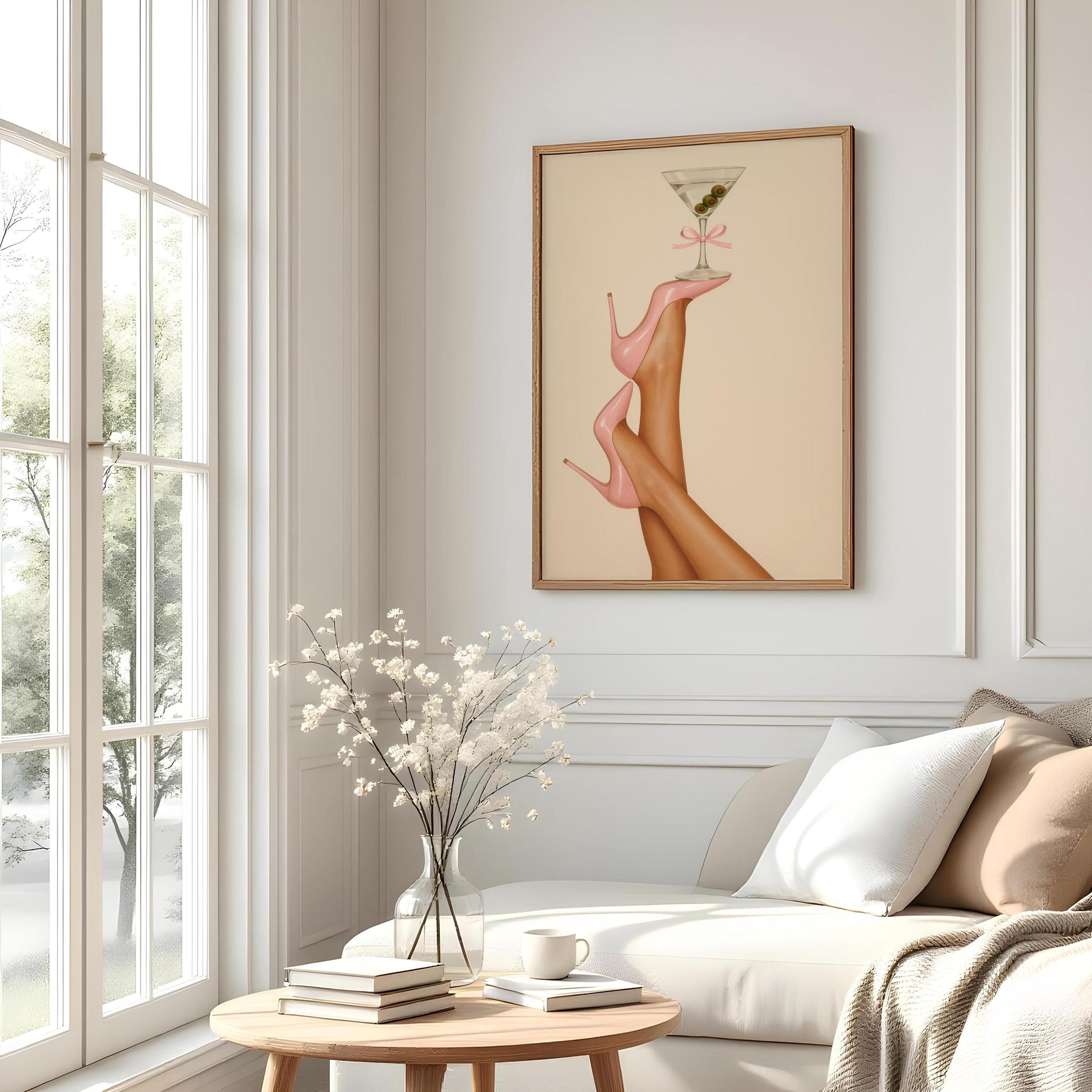 Glam Pink High Heels Martini Wall Art – Fashion Bar Decor Poster Print