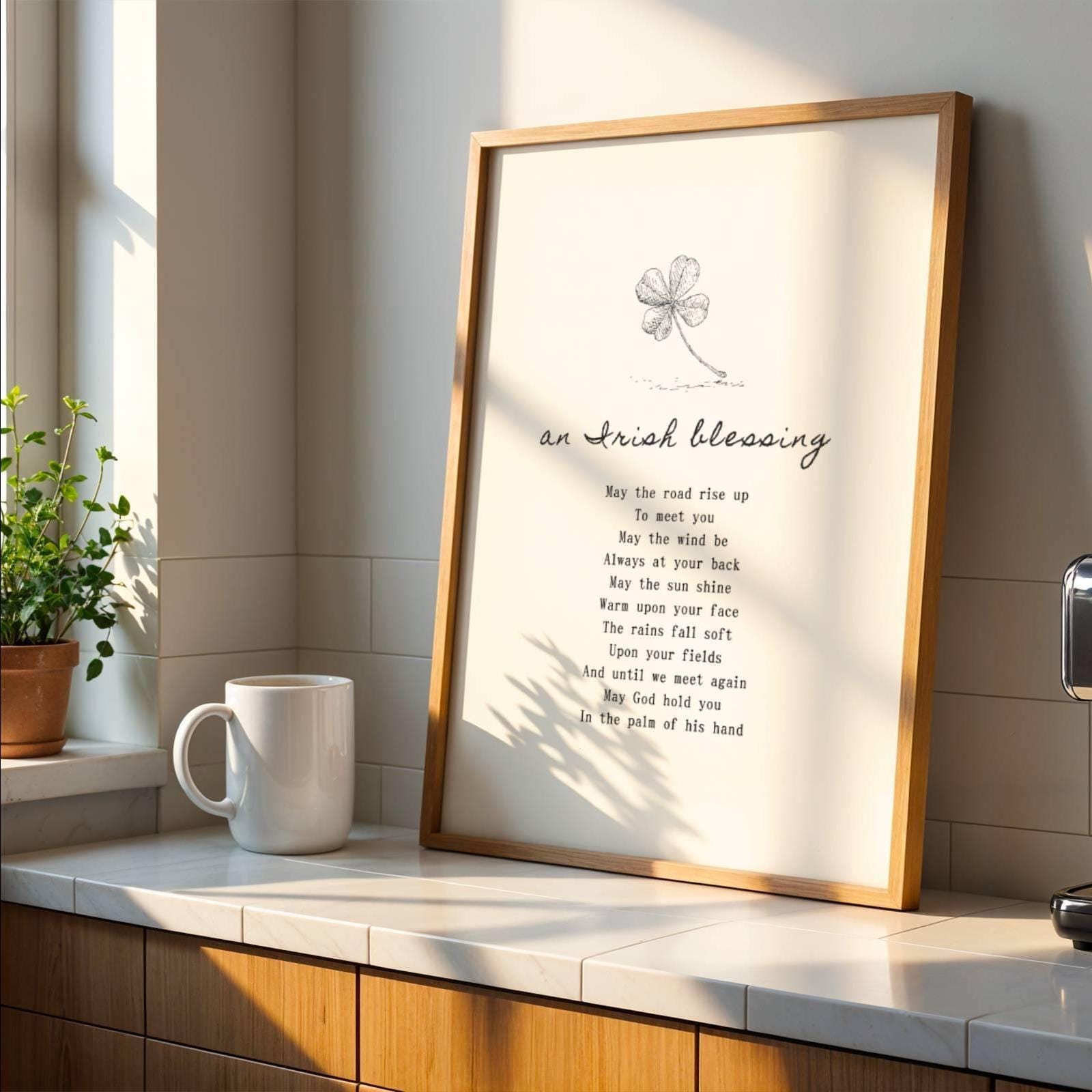 Irish Blessing Wall Art Print – Four Leaf Clover Celtic Inspirational Quote Decor
