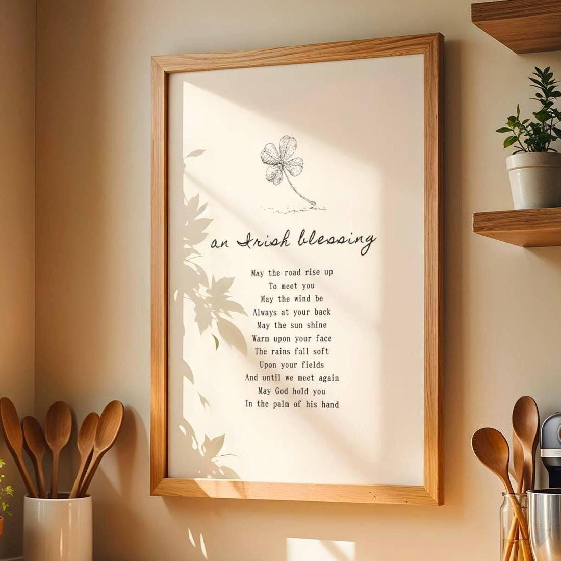Irish Blessing Wall Art Print – Four Leaf Clover Celtic Inspirational Quote Decor