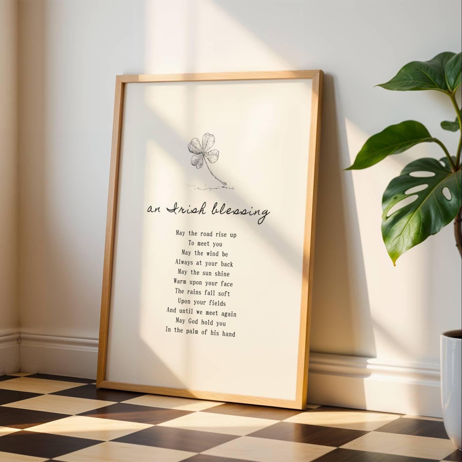 Irish Blessing Wall Art Print – Four Leaf Clover Celtic Inspirational Quote Decor