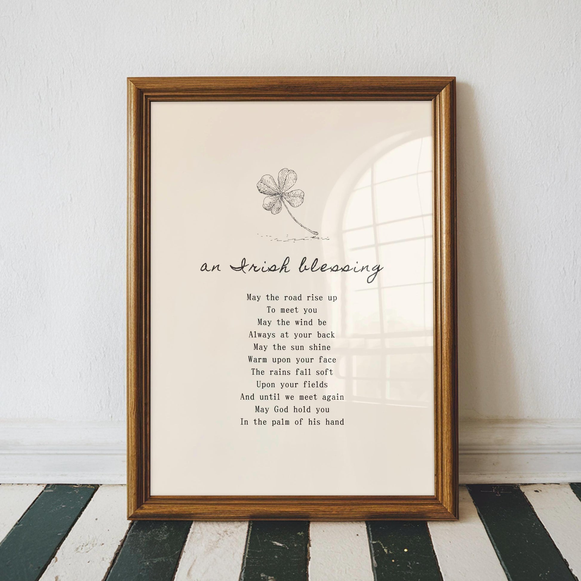 Irish Blessing Wall Art Print – Four Leaf Clover Celtic Inspirational Quote Decor