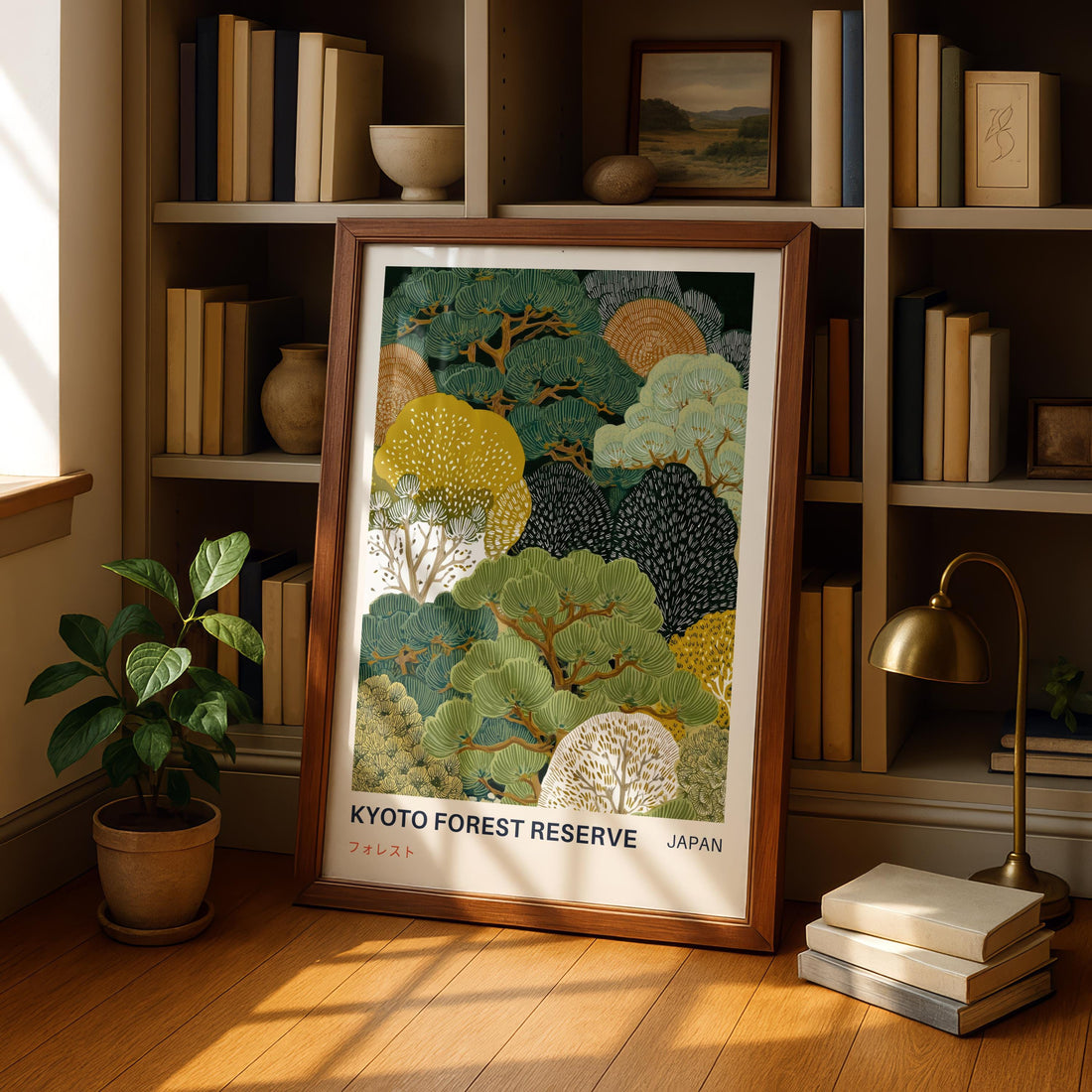 Kyoto Forest Reserve Wall Art Print – Vintage Japanese Landscape Japandi Decor