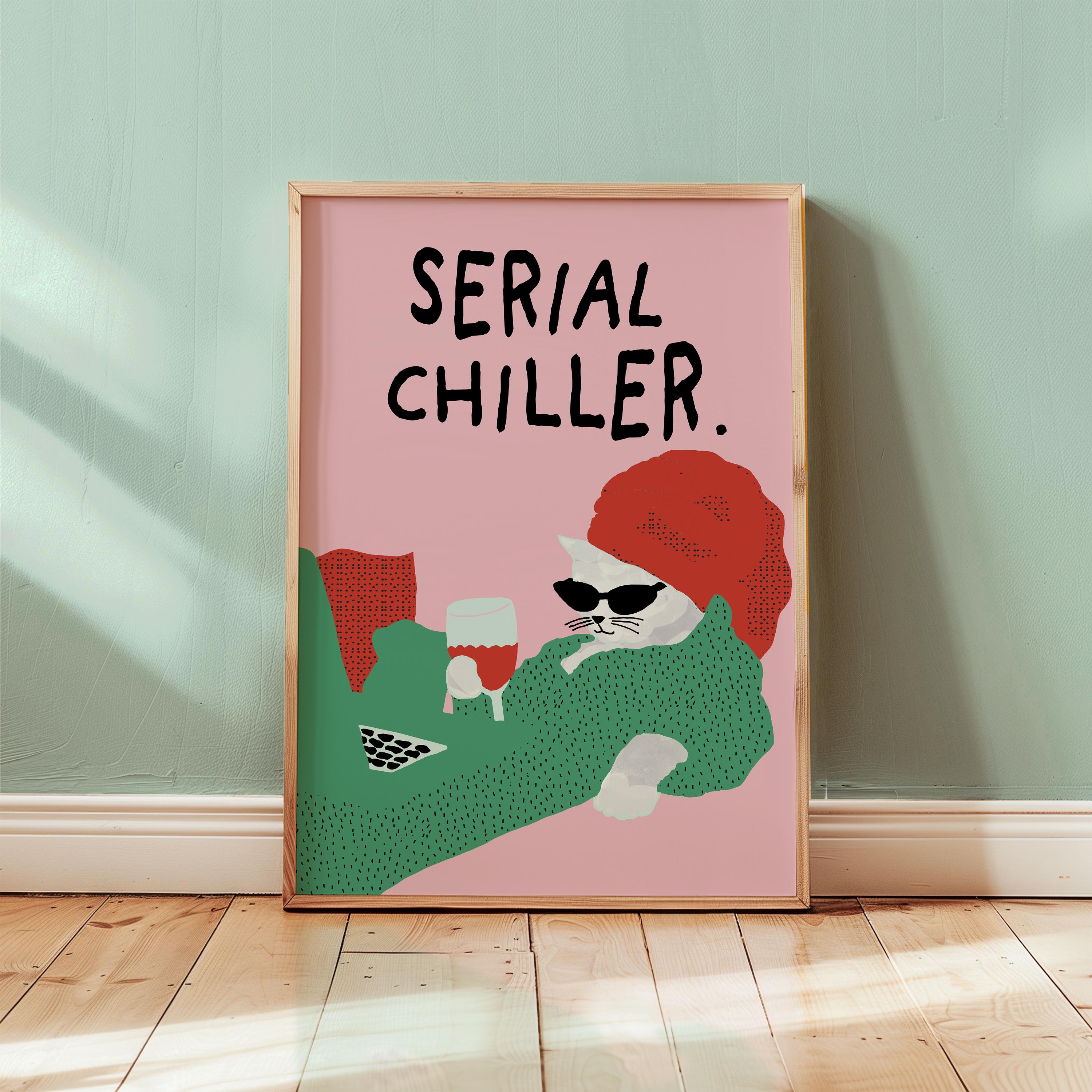 Lazy Cat Wall Art Print – Colorful Retro Illustration Homebody Decor