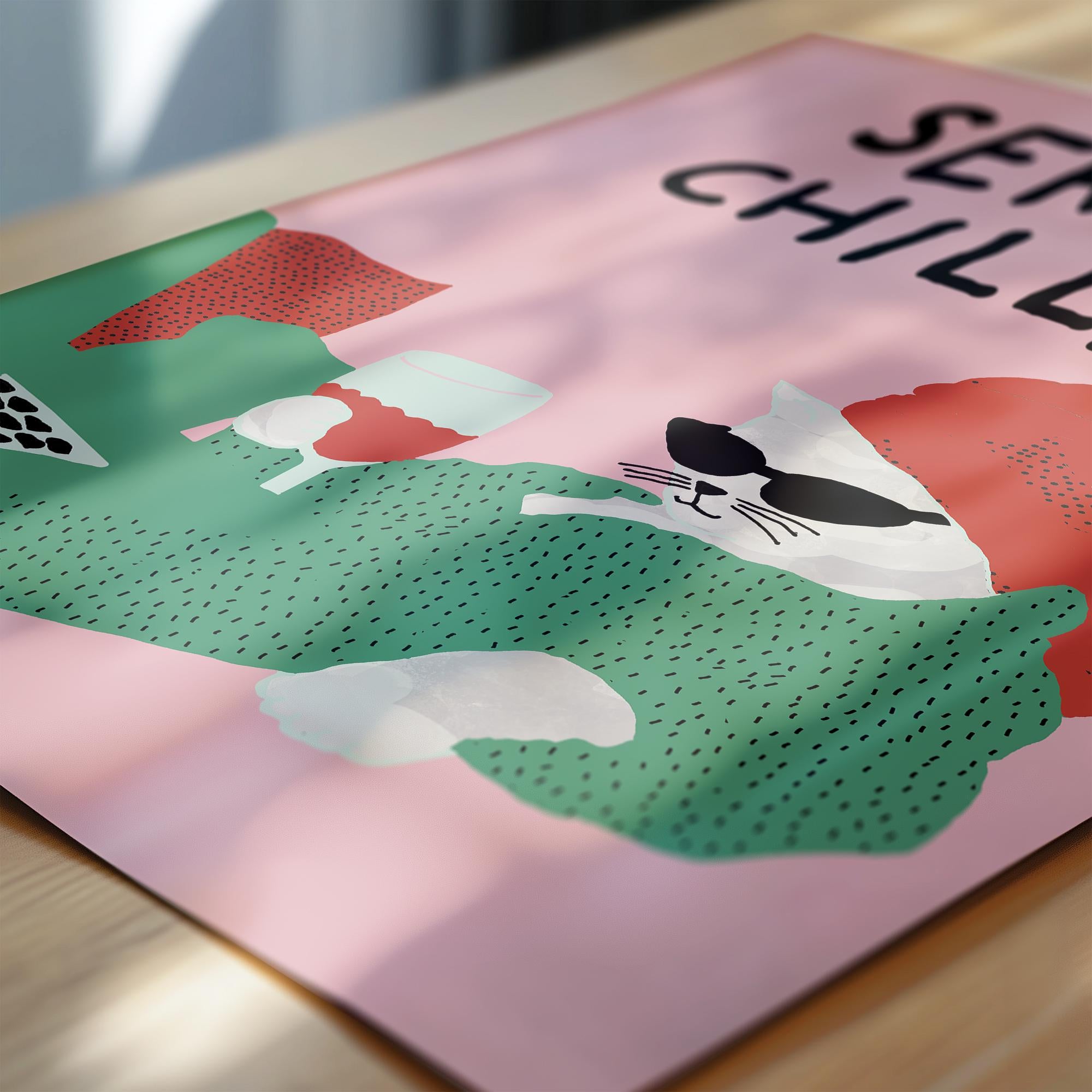 Lazy Cat Wall Art Print – Colorful Retro Illustration Homebody Decor