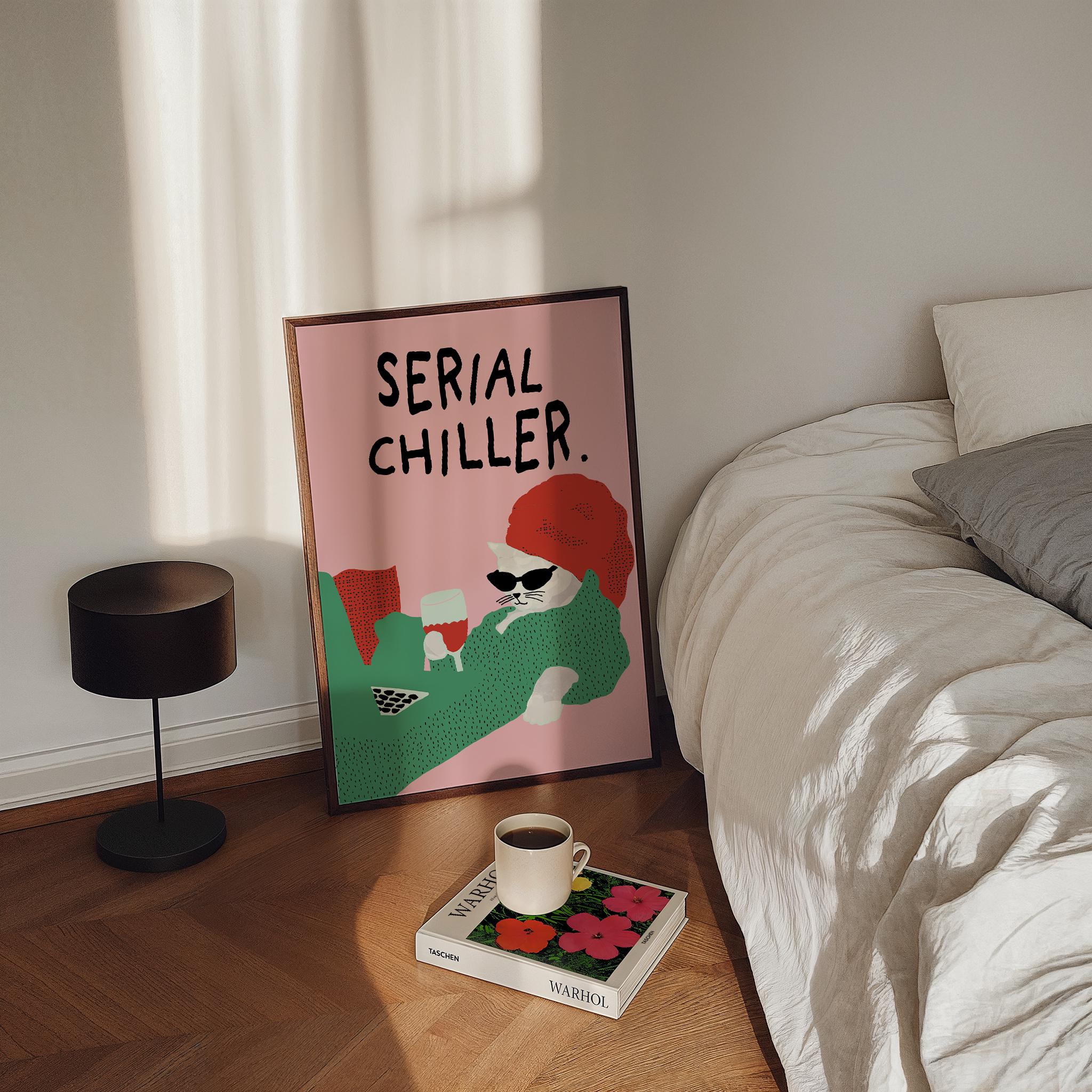 Lazy Cat Wall Art Print – Colorful Retro Illustration Homebody Decor