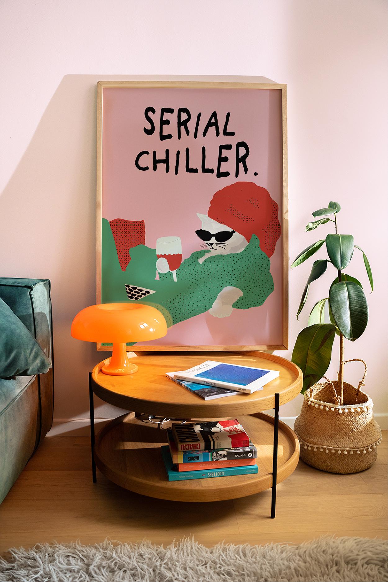 Lazy Cat Wall Art Print – Colorful Retro Illustration Homebody Decor