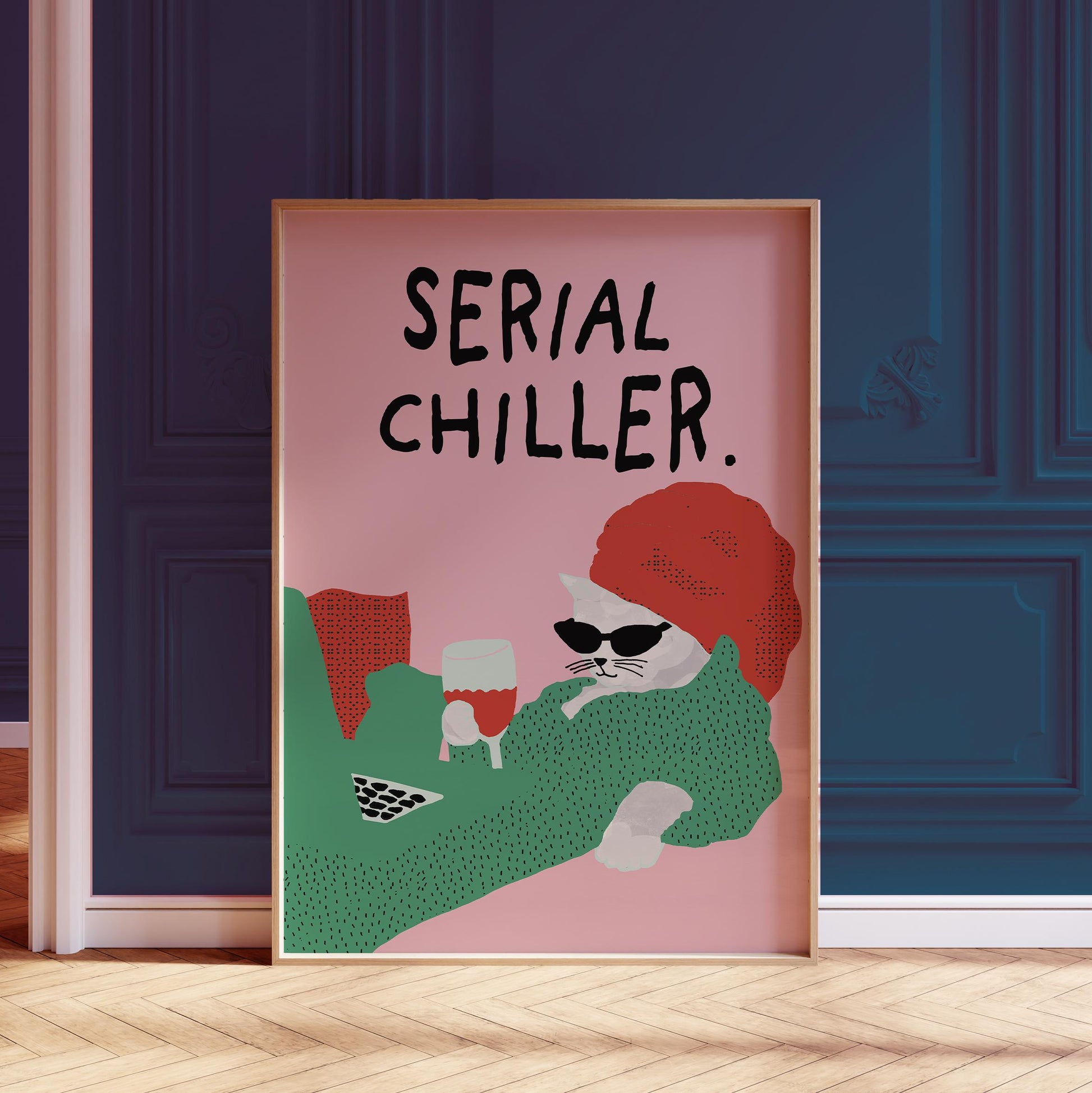 Lazy Cat Wall Art Print – Colorful Retro Illustration Homebody Decor