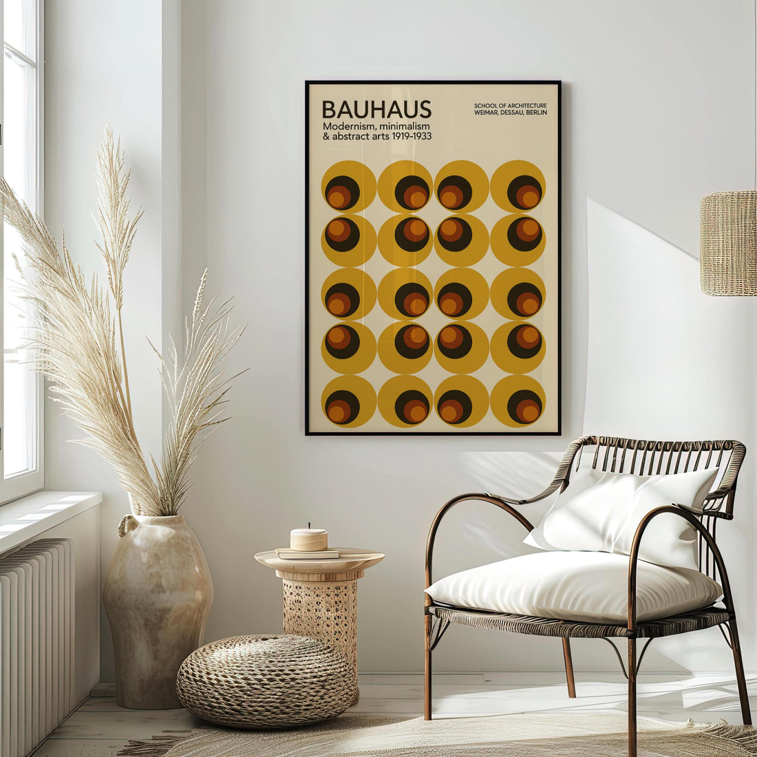 Mid Century Modern Bauhaus Poster – Mustard Yellow Geometric Wall Art