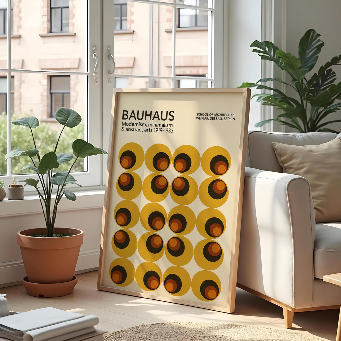 Mid Century Modern Bauhaus Poster – Mustard Yellow Geometric Wall Art