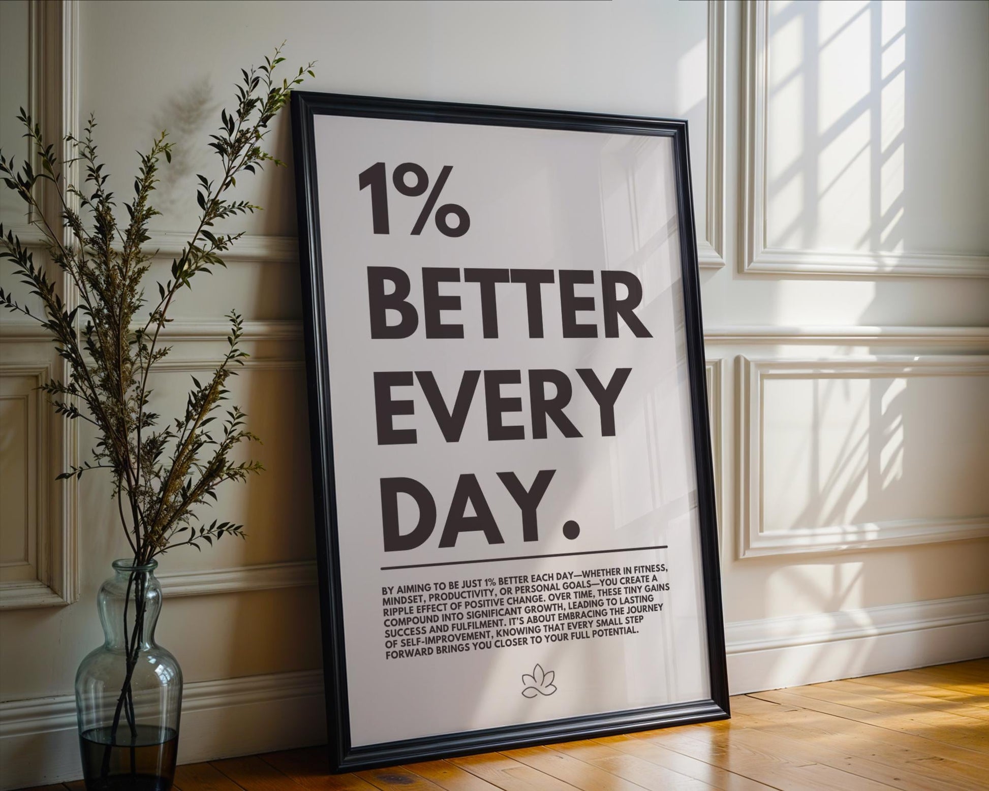 Motivational 1% Better Everyday Poster – Minimalist Office Wall Art Decor
