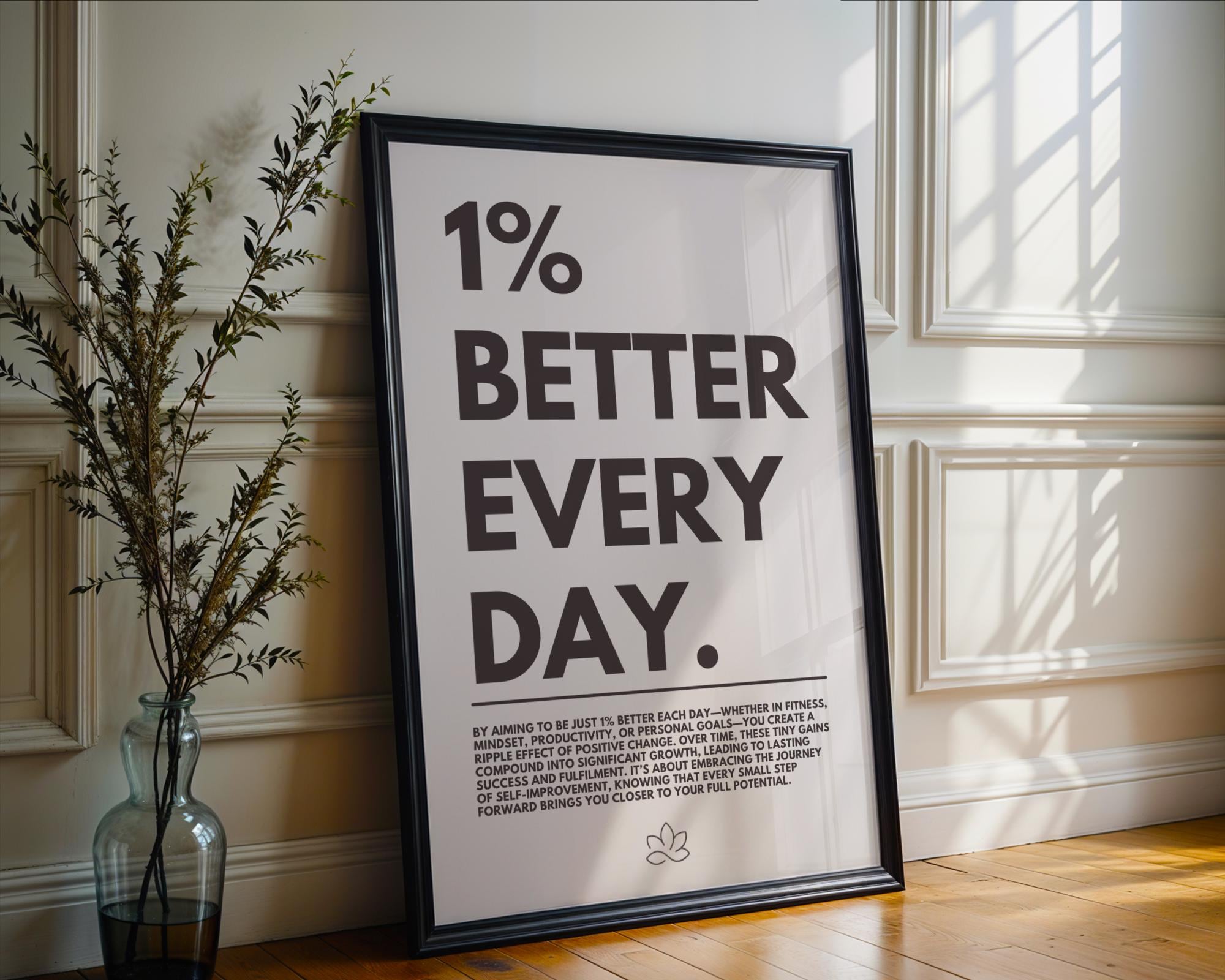 Motivational 1% Better Everyday Poster – Minimalist Office Wall Art Decor
