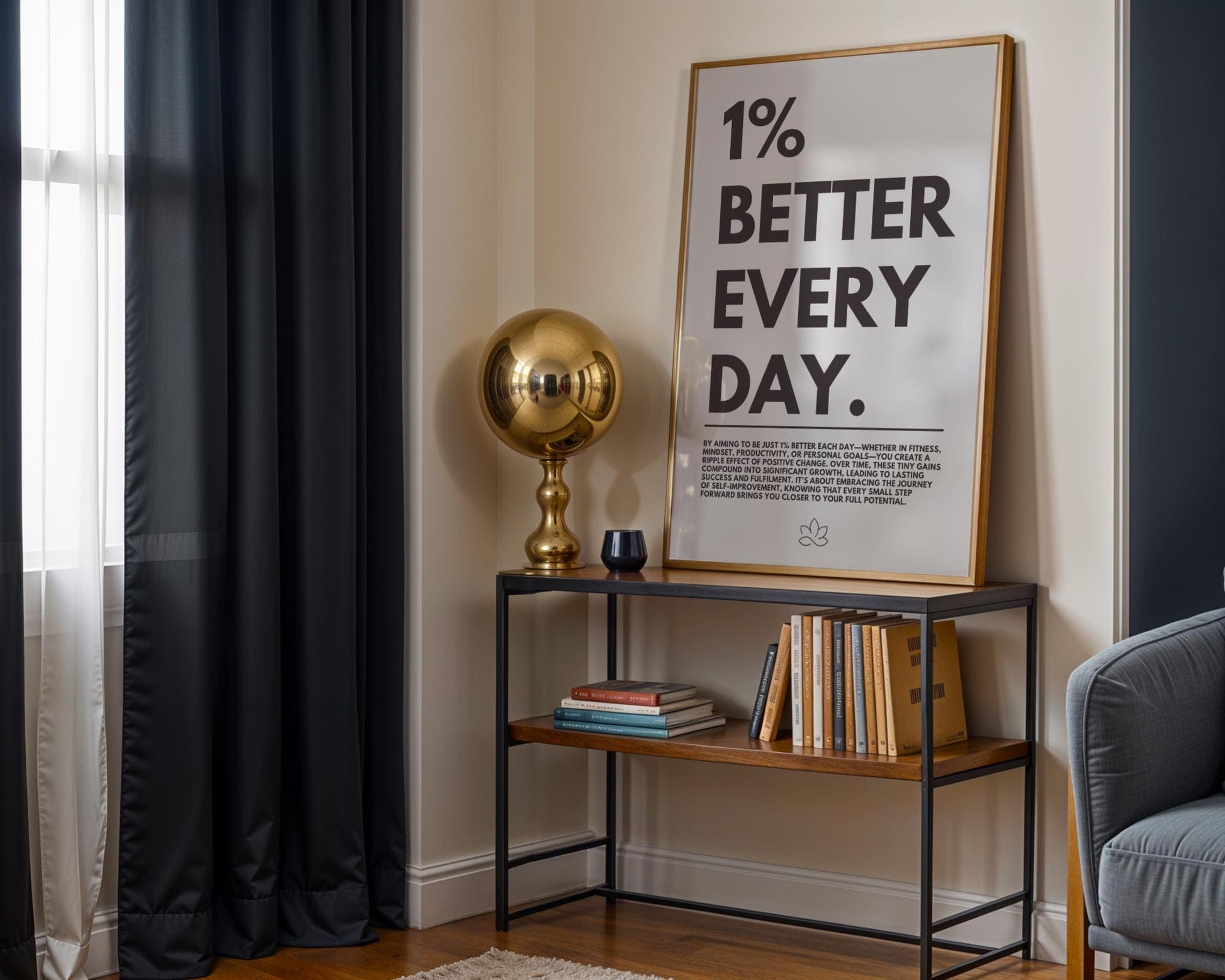 Motivational 1% Better Everyday Poster – Minimalist Office Wall Art Decor
