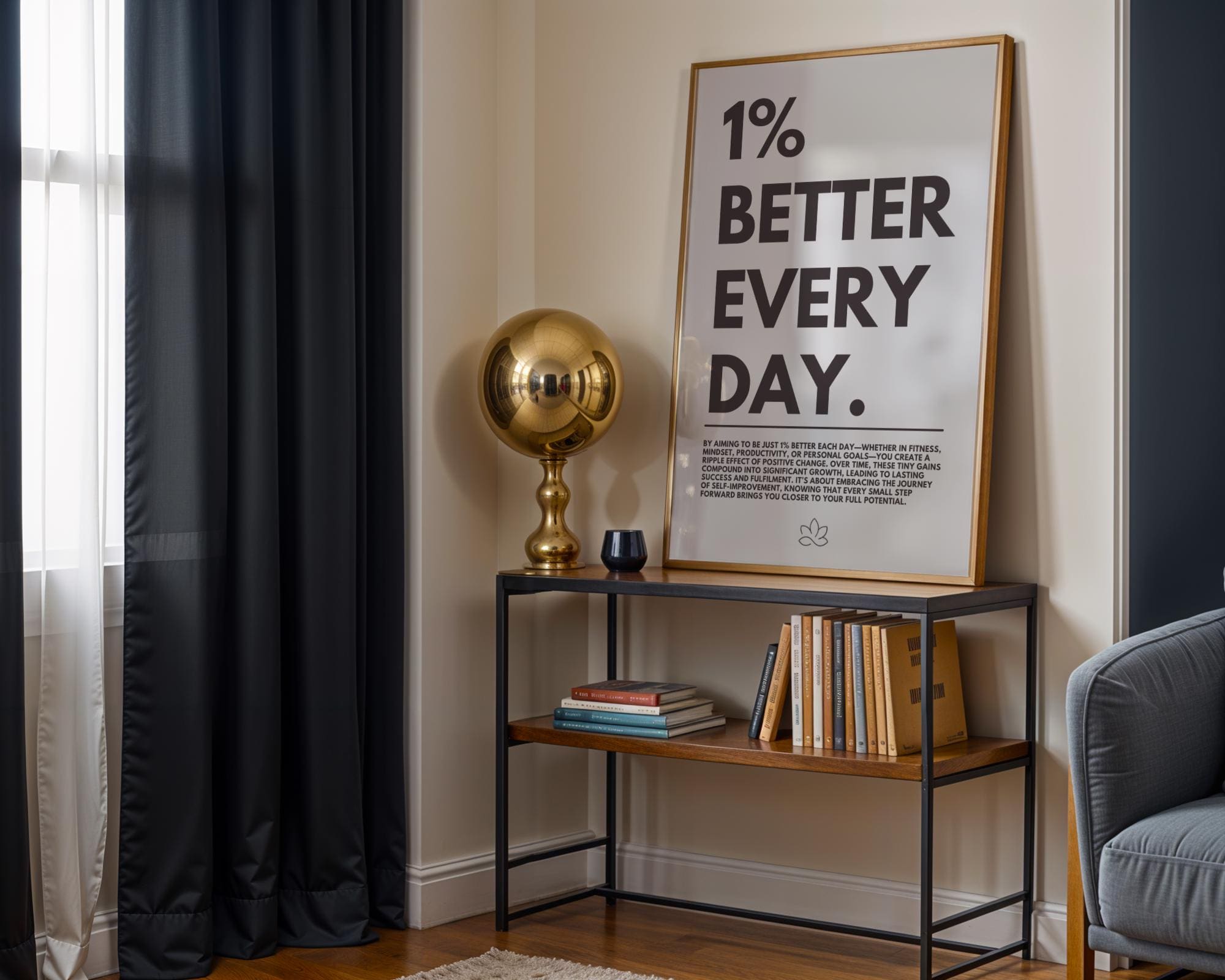 Motivational 1% Better Everyday Poster – Minimalist Office Wall Art Decor