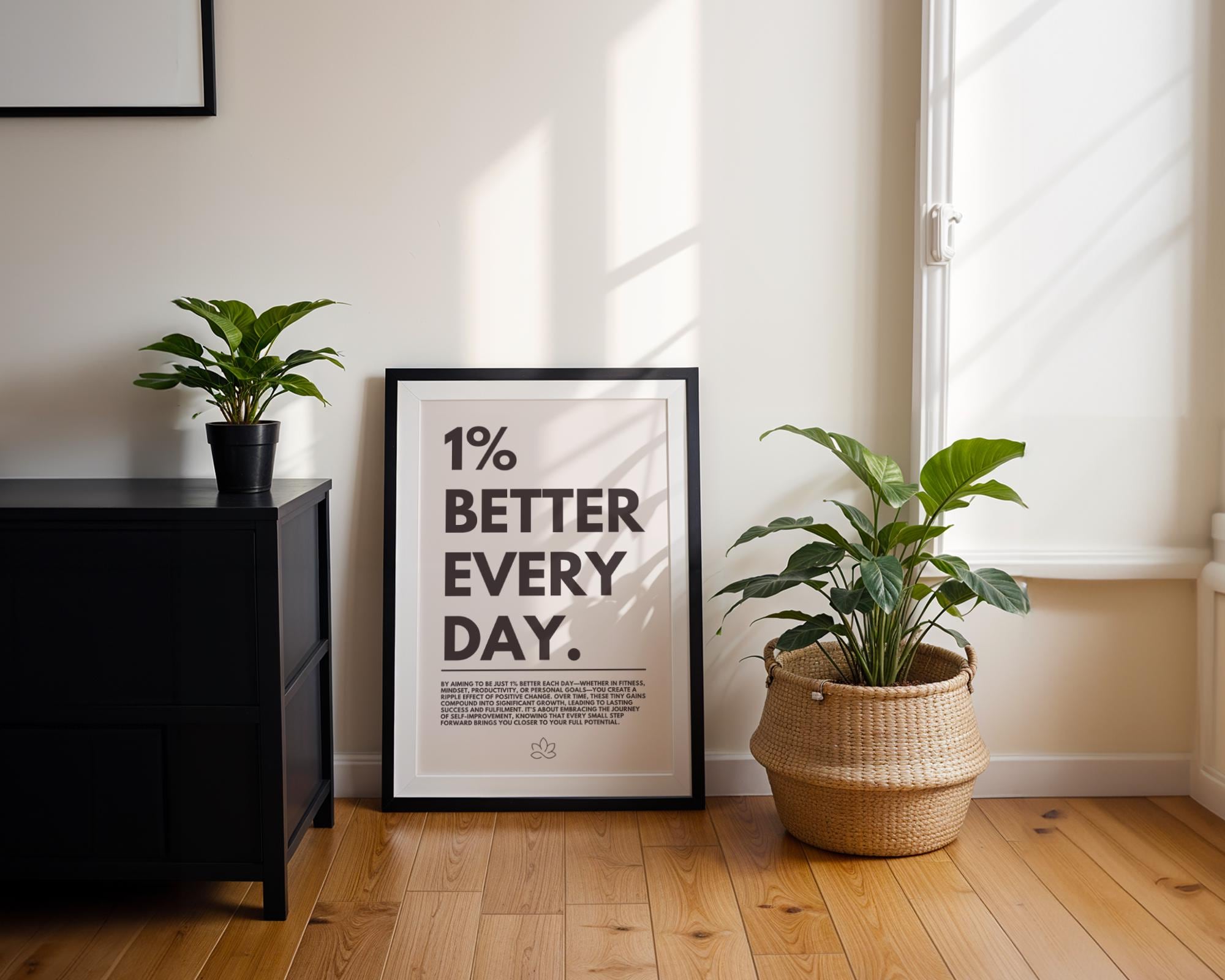 Motivational 1% Better Everyday Poster – Minimalist Office Wall Art Decor