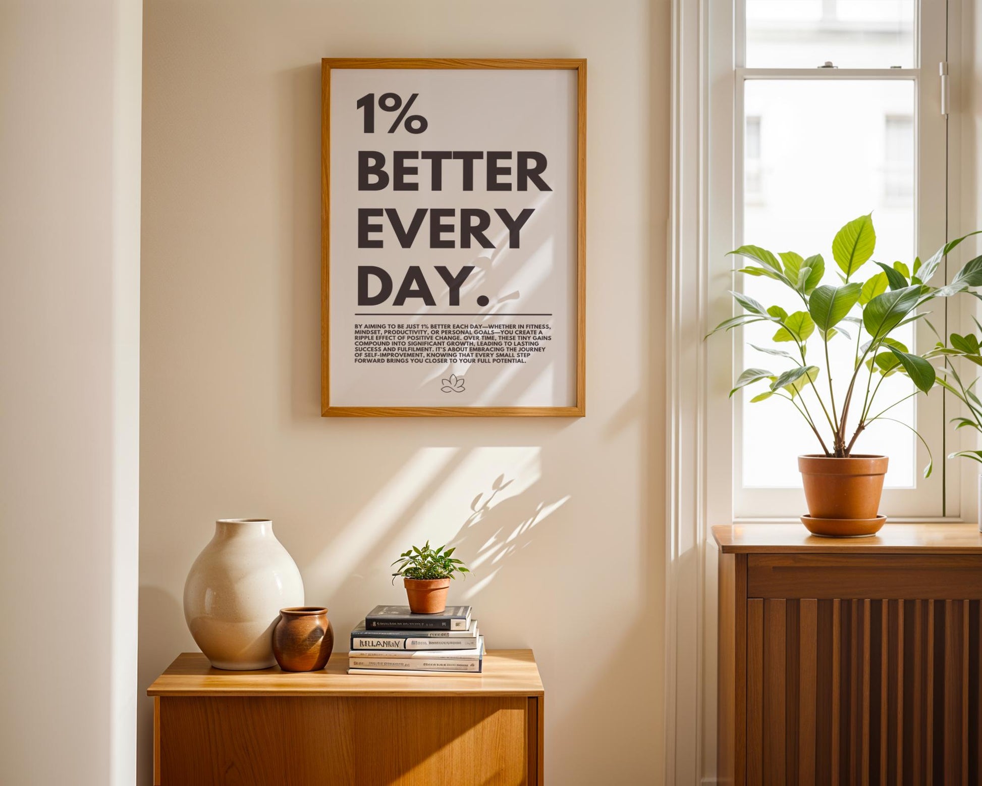 Motivational 1% Better Everyday Poster – Minimalist Office Wall Art Decor