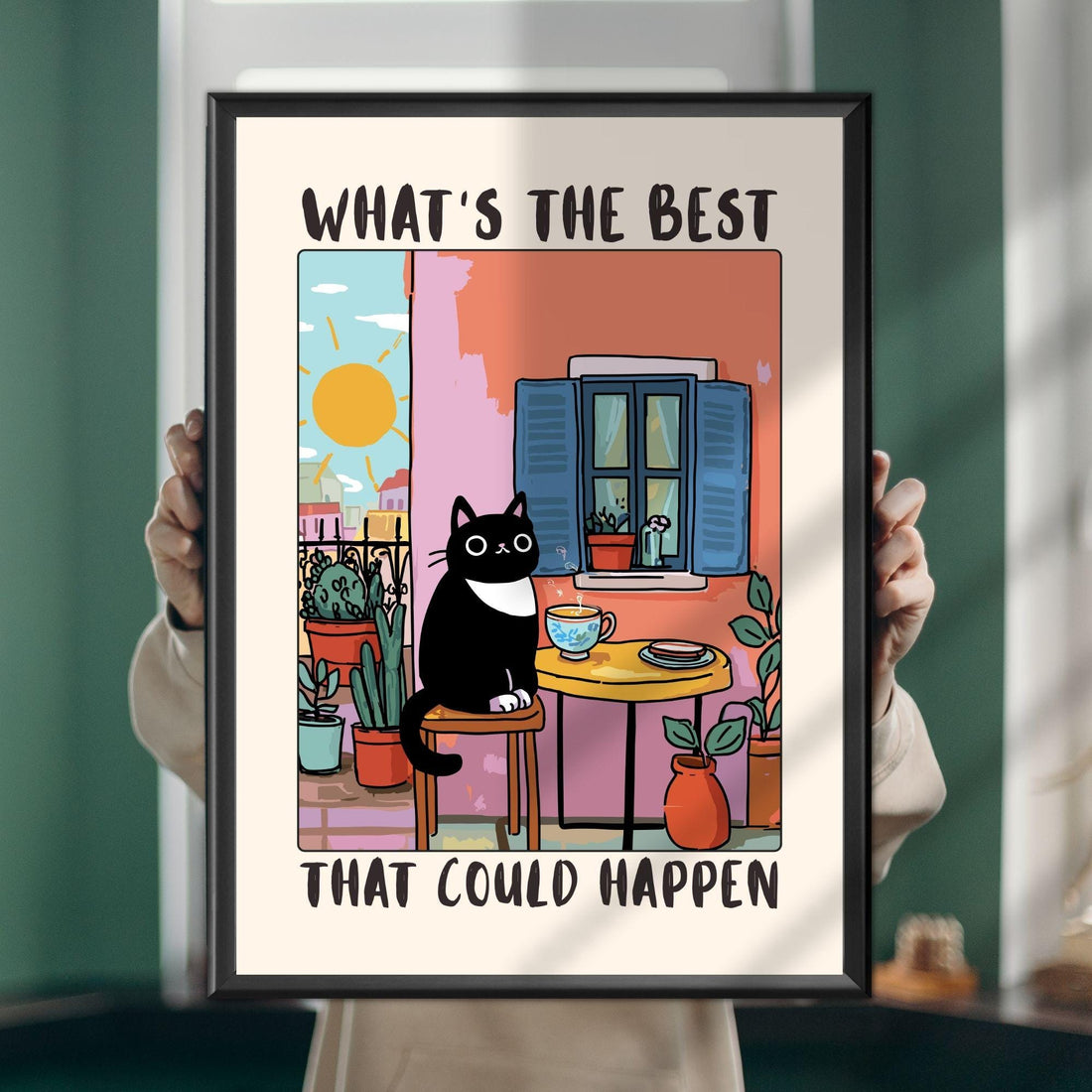 Motivational Cat Wall Art Print – Positive Quote Poster Cat Lover Gift
