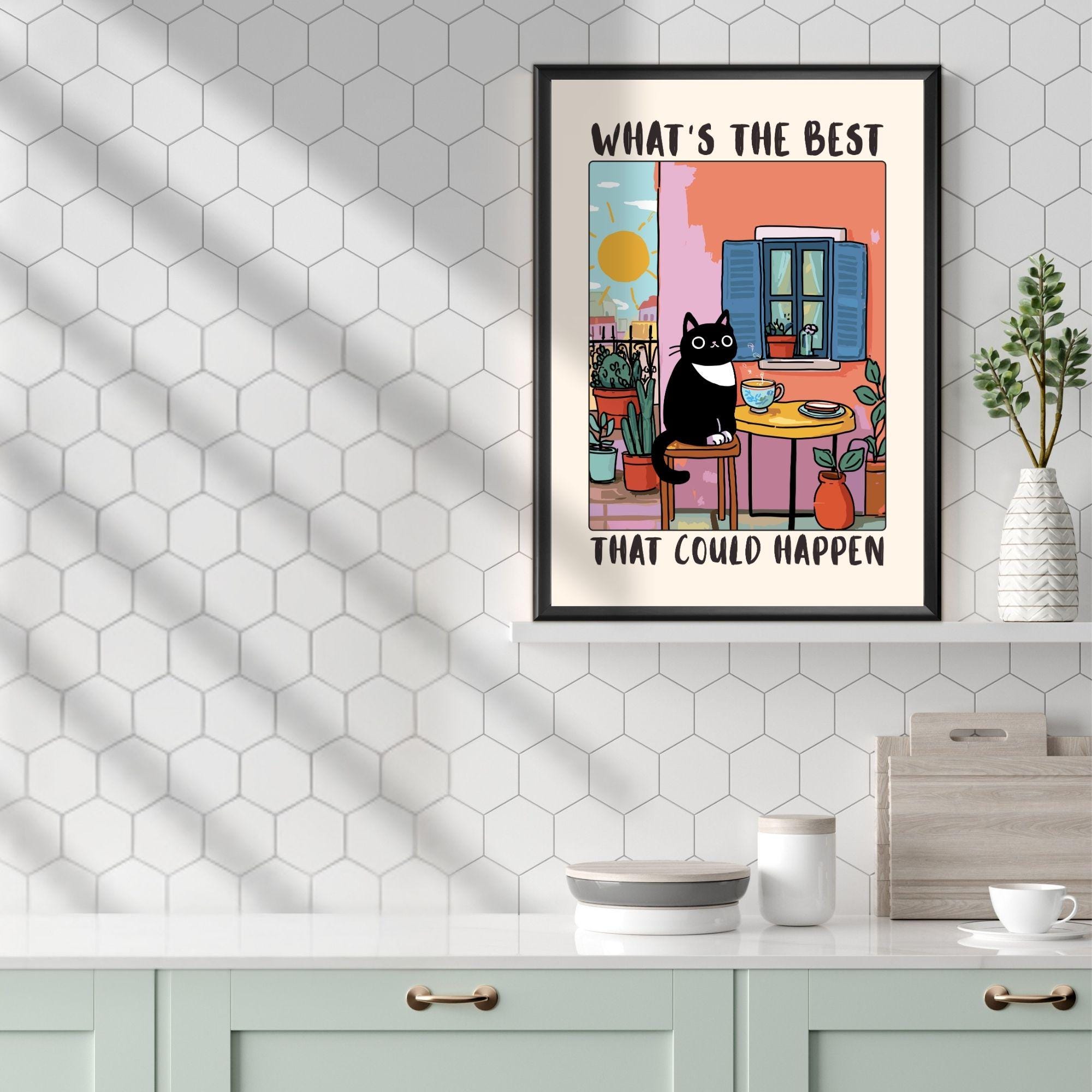 Motivational Cat Wall Art Print – Positive Quote Poster Cat Lover Gift