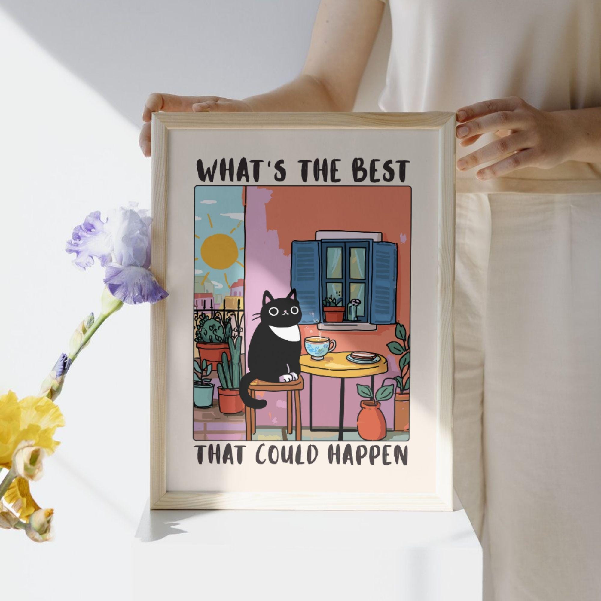 Motivational Cat Wall Art Print – Positive Quote Poster Cat Lover Gift