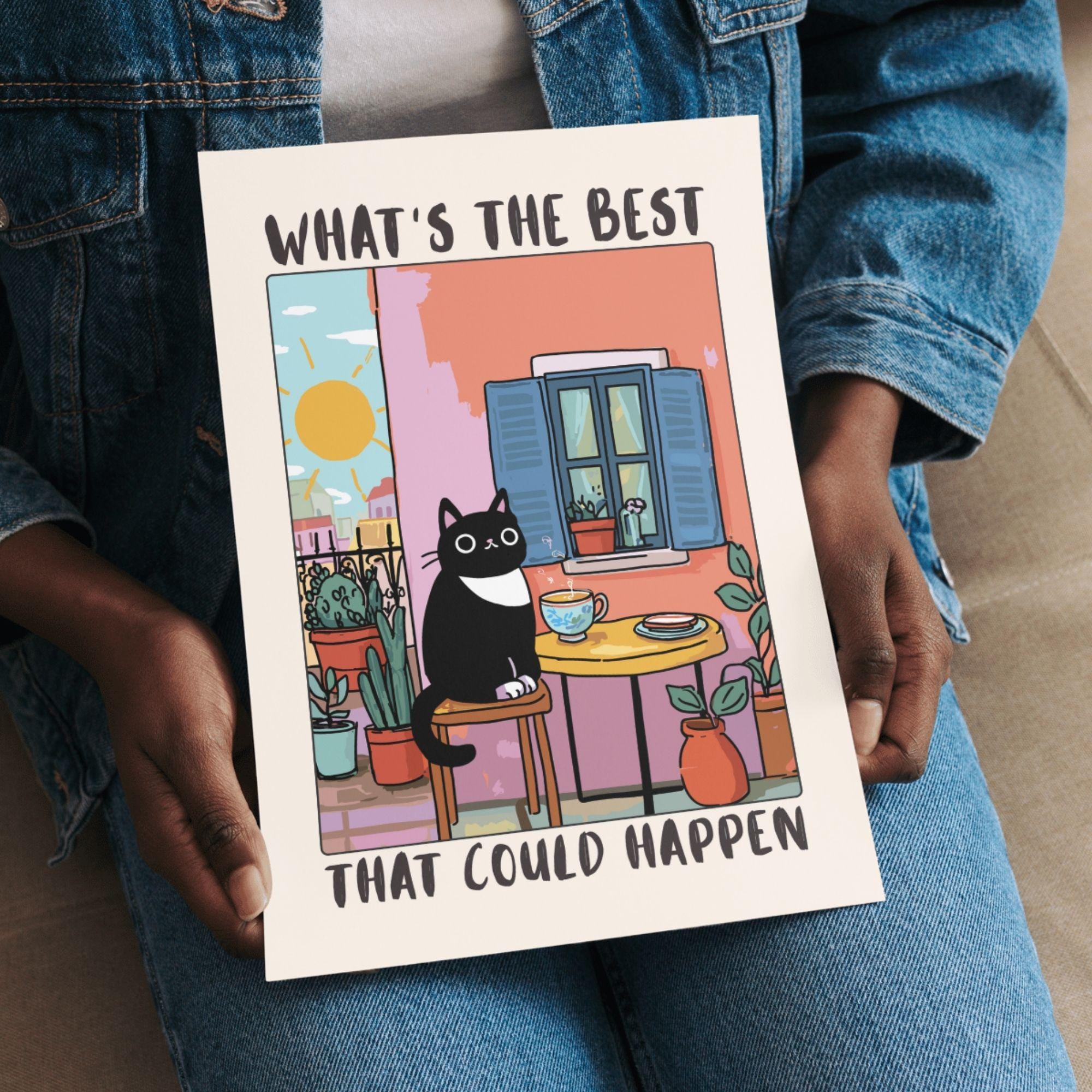 Motivational Cat Wall Art Print – Positive Quote Poster Cat Lover Gift