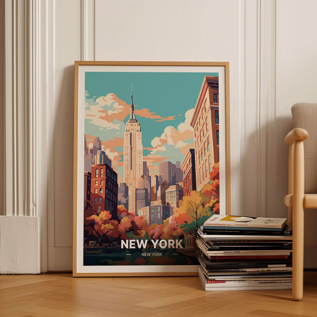 New York City Travel Wall Art Poster – Retro Manhattan Skyline NYC Home Decor