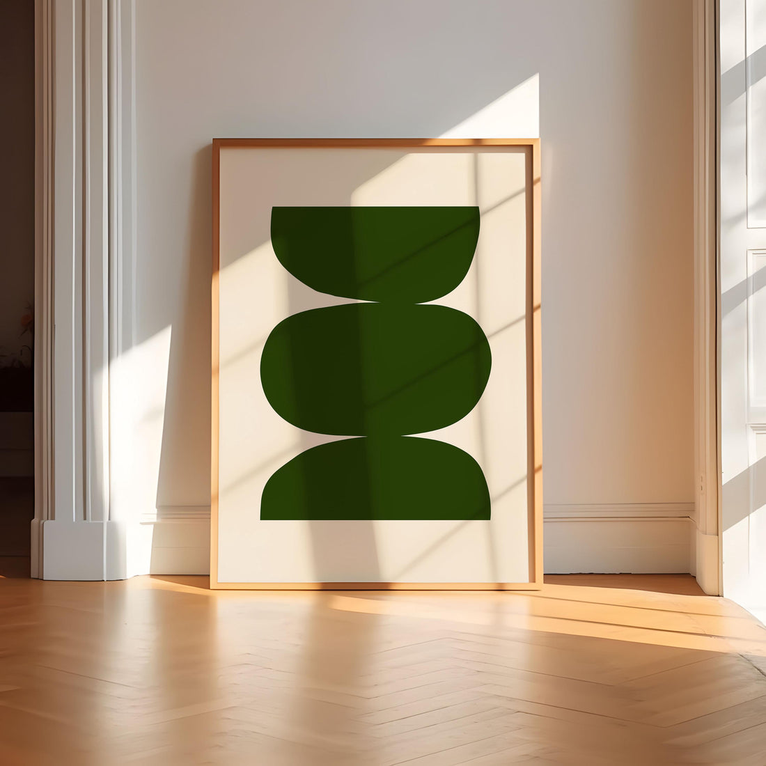 Olive Green Abstract Wall Art Print – Minimalist Organic Shapes Modern Decor