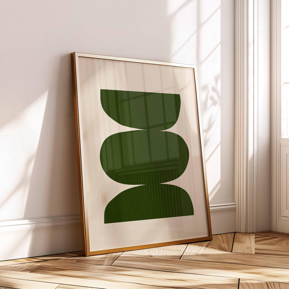 Olive Green Abstract Wall Art Print – Minimalist Organic Shapes Modern Decor