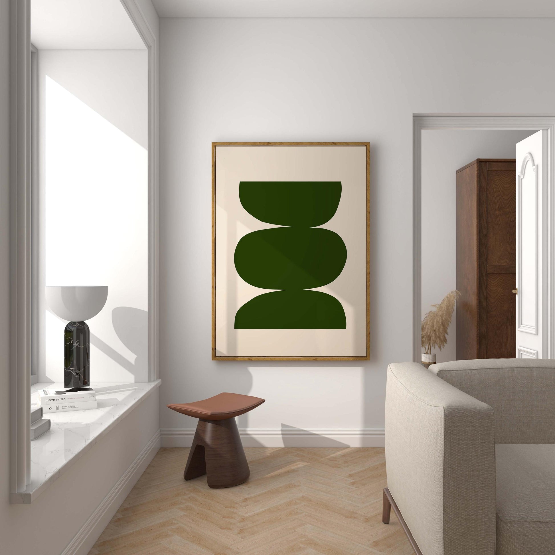 Olive Green Abstract Wall Art Print – Minimalist Organic Shapes Modern Decor