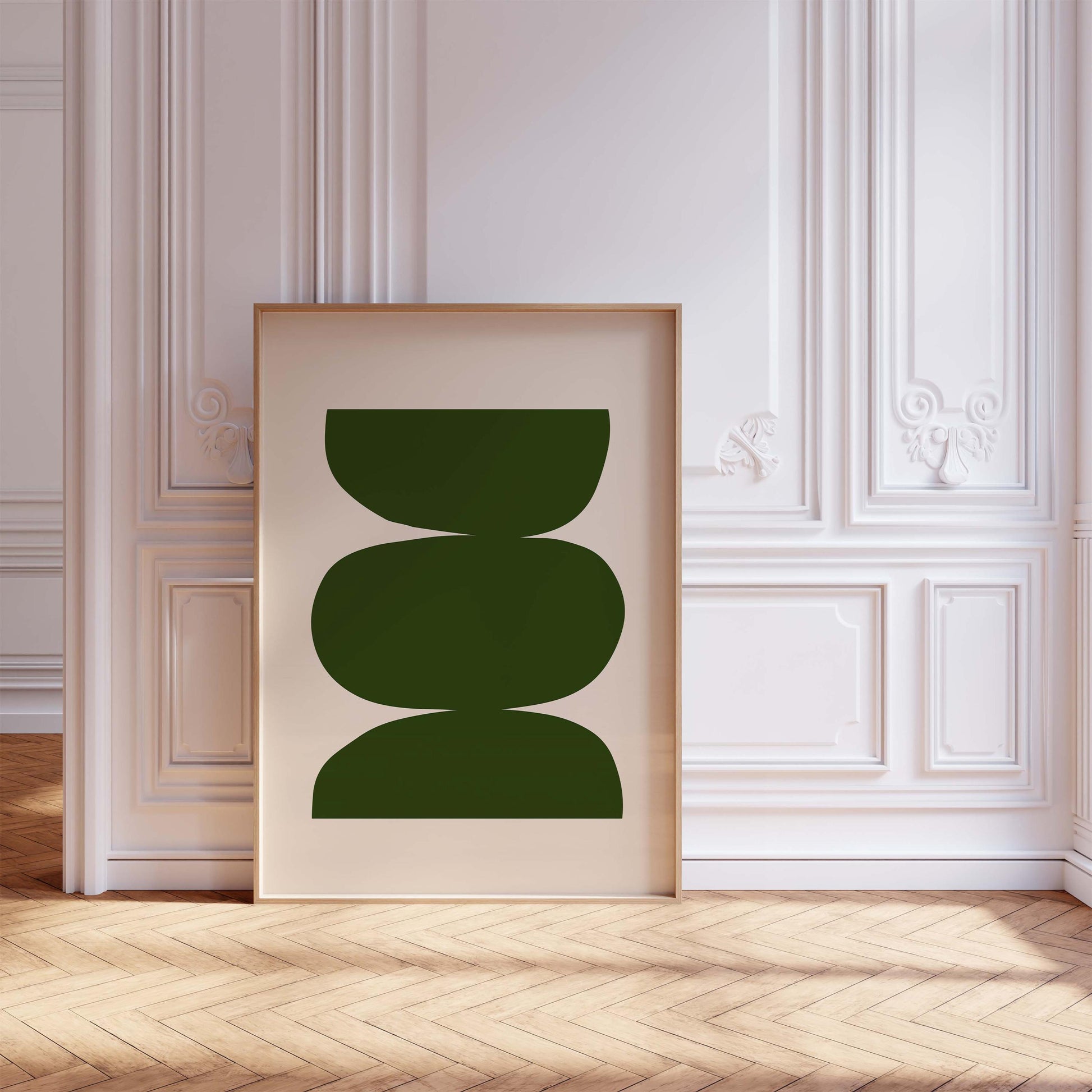 Olive Green Abstract Wall Art Print – Minimalist Organic Shapes Modern Decor