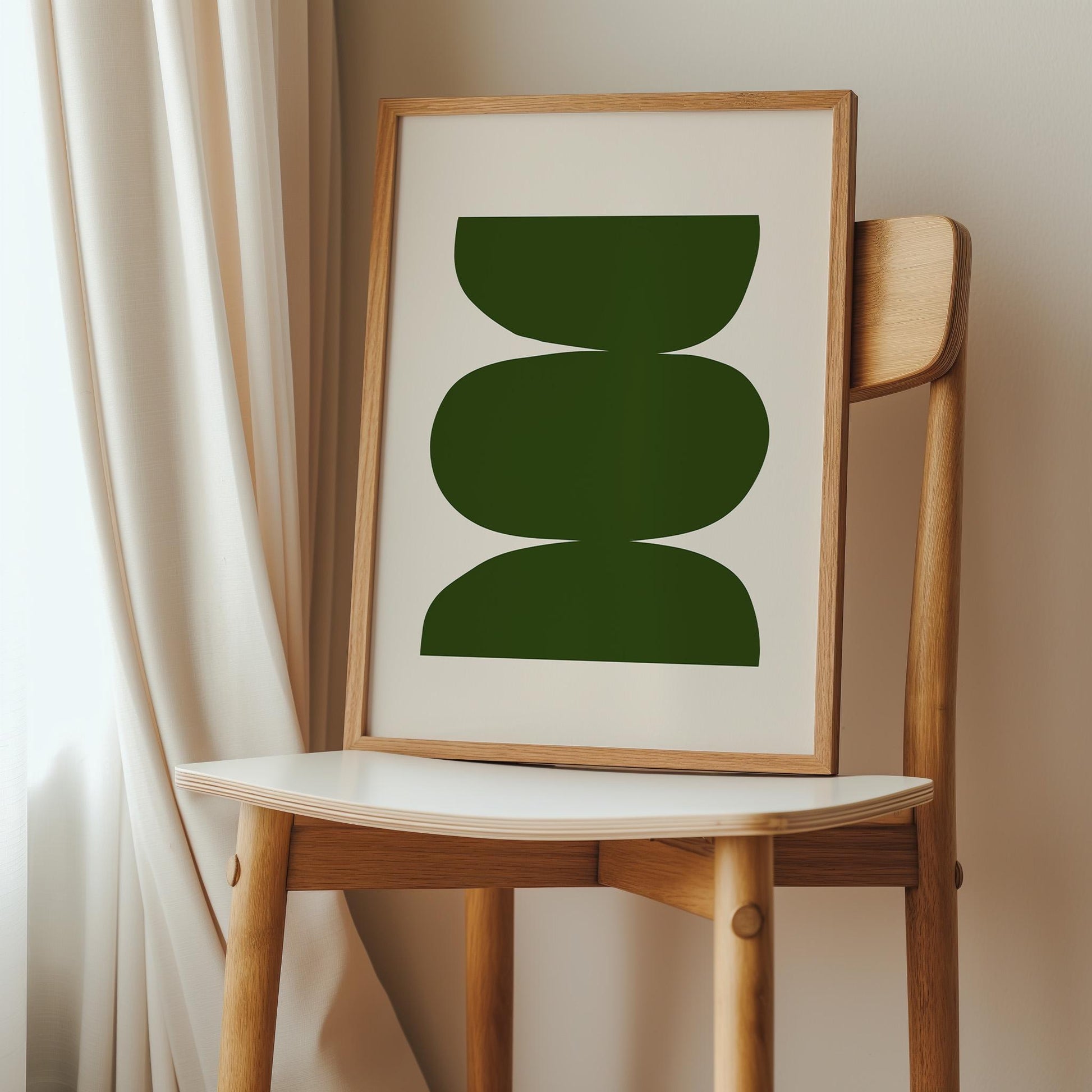Olive Green Abstract Wall Art Print – Minimalist Organic Shapes Modern Decor