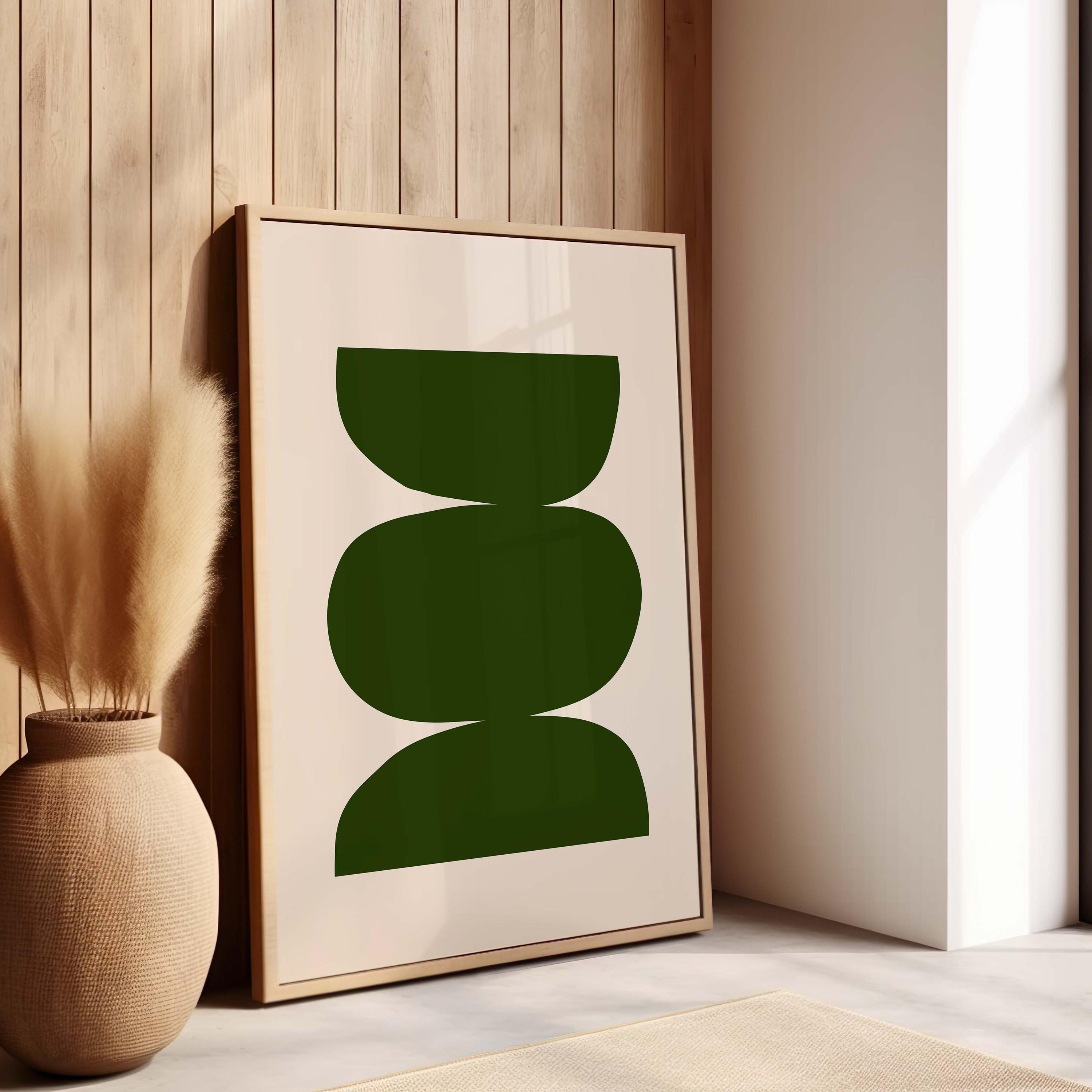Olive Green Abstract Wall Art Print – Minimalist Organic Shapes Modern Decor