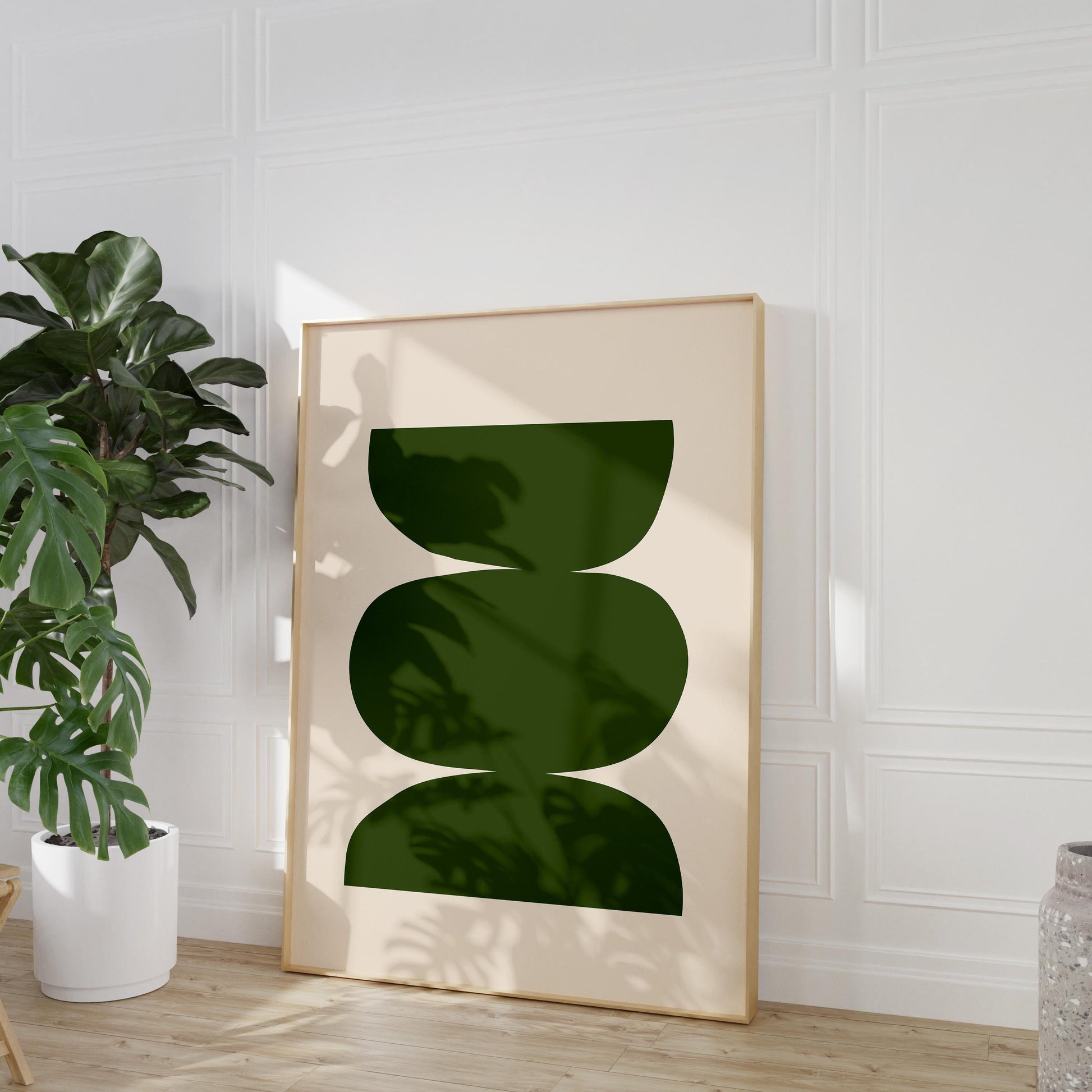 Olive Green Abstract Wall Art Print – Minimalist Organic Shapes Modern Decor