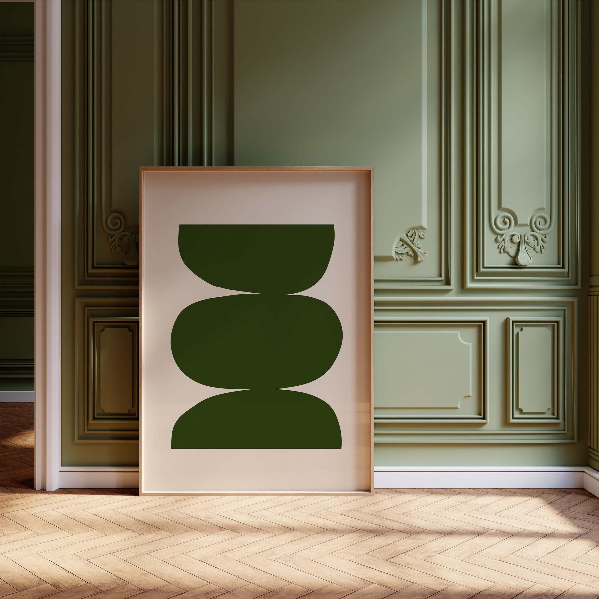 Olive Green Abstract Wall Art Print – Minimalist Organic Shapes Modern Decor