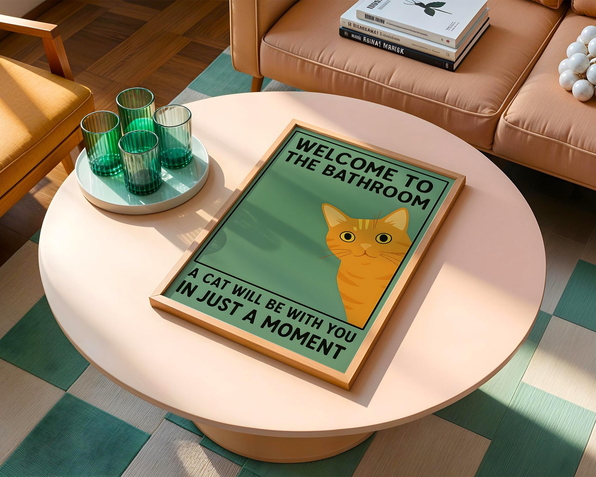 Orange Cat Bathroom Poster – Funny Vintage Style Wall Art Print