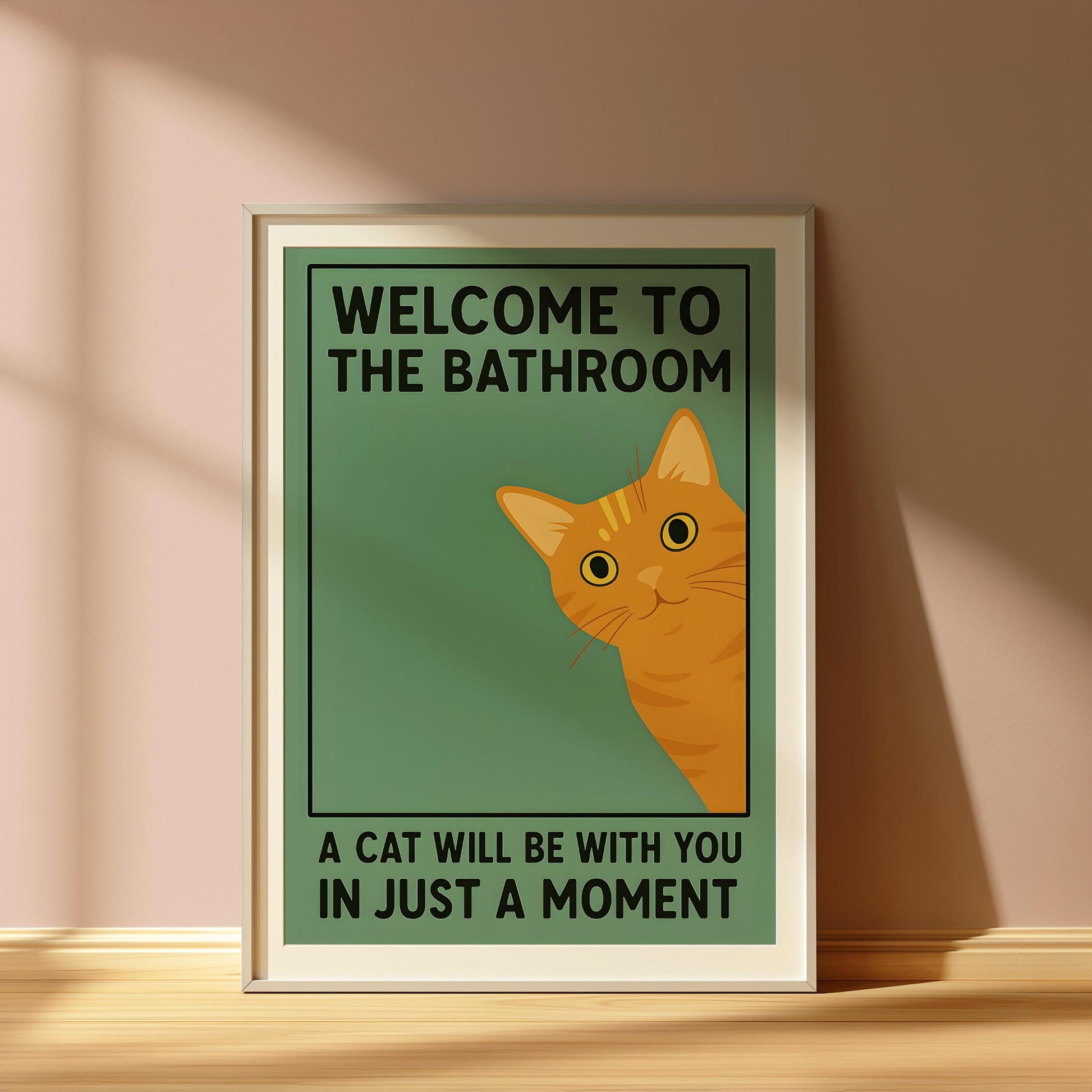 Orange Cat Bathroom Poster – Funny Vintage Style Wall Art Print