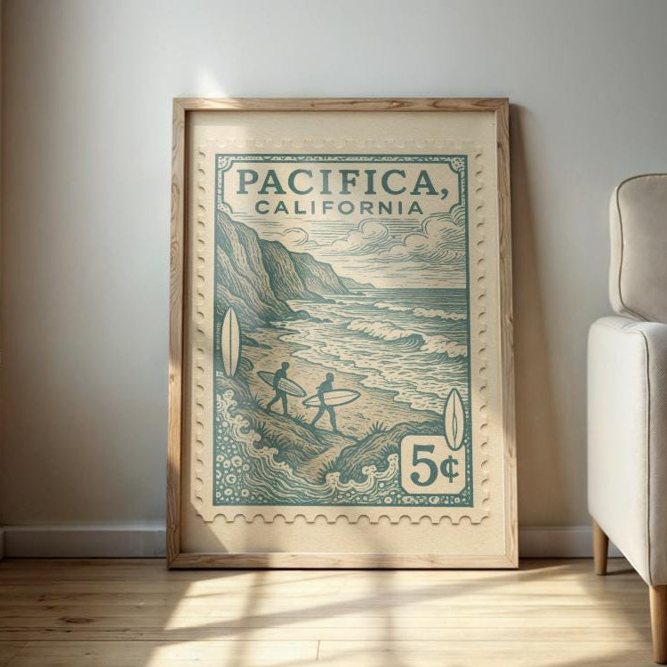Pacifica California Surf Wall Art Print – Vintage Coastal Beach Decor