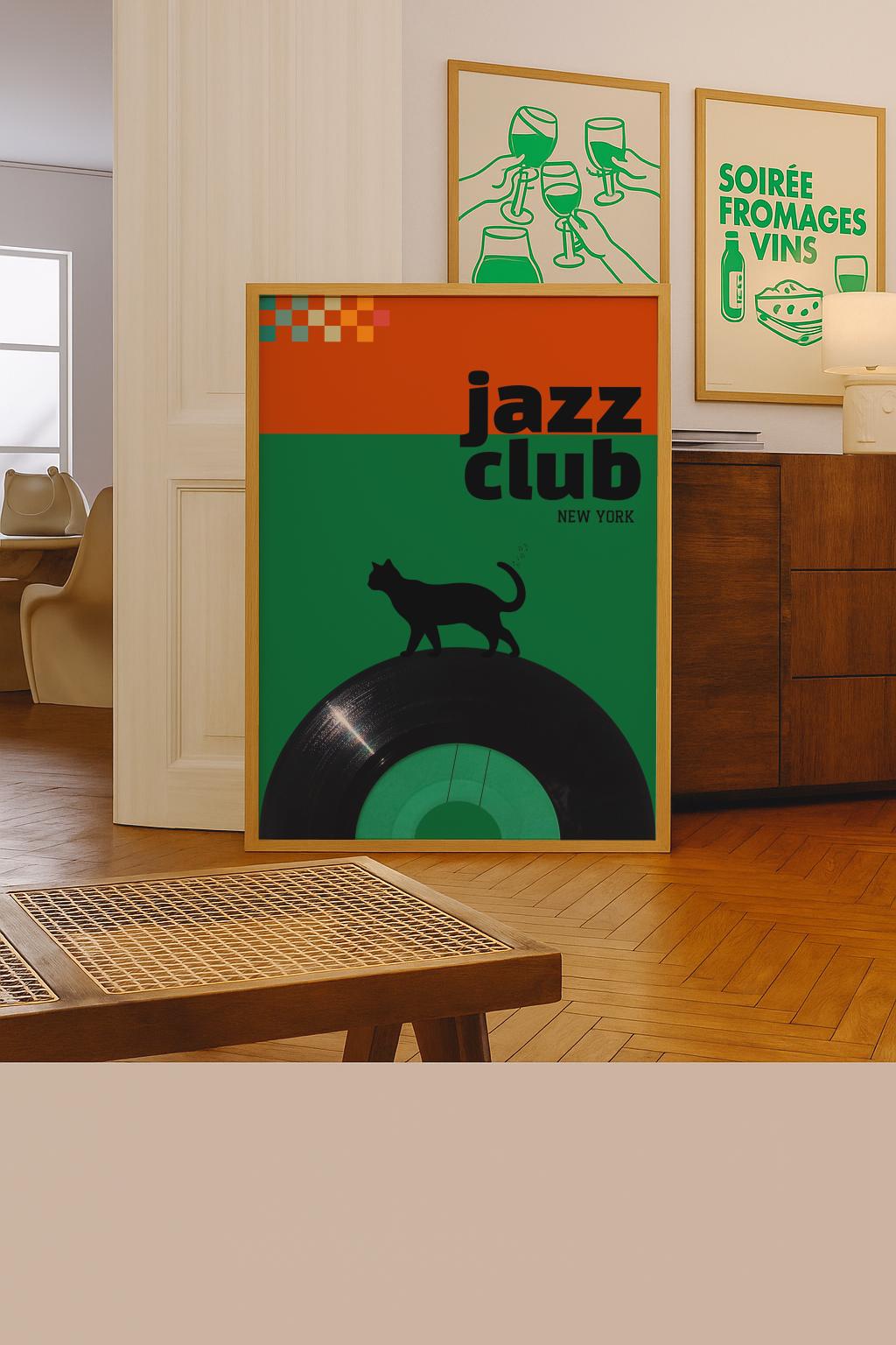 Retro Jazz Club Wall Art Print – Mid Century Modern Music Poster Decor