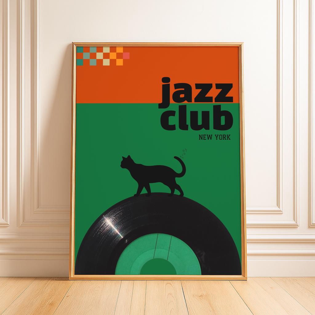 Retro Jazz Club Wall Art Print – Mid Century Modern Music Poster Decor