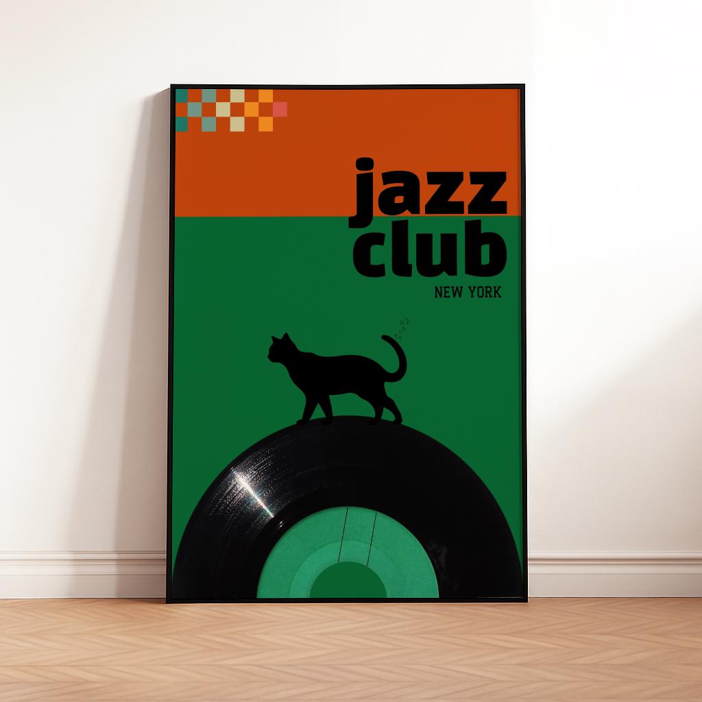 Retro Jazz Club Wall Art Print – Mid Century Modern Music Poster Decor
