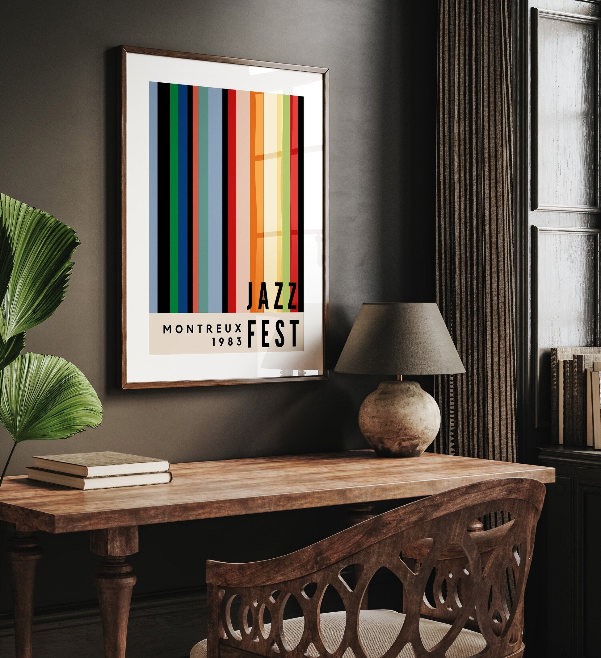 Retro Jazz Festival Poster – Mid Century Modern Music Wall Art Print