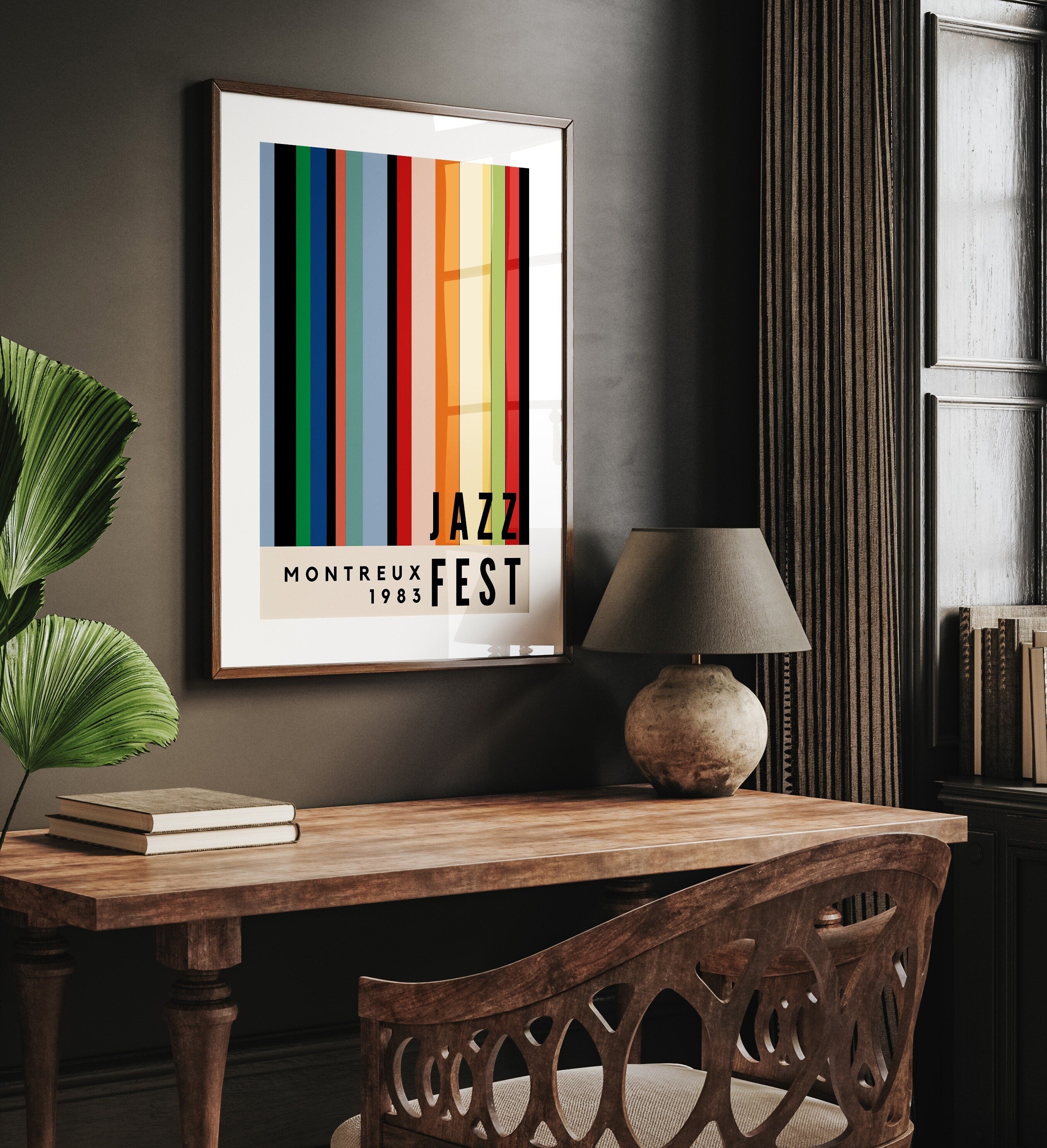 Retro Jazz Festival Poster – Mid Century Modern Music Wall Art Print