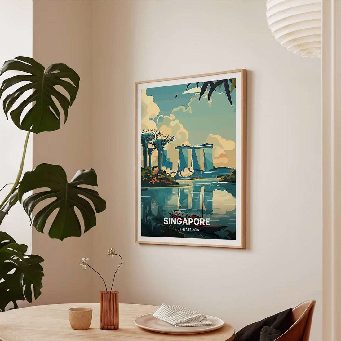 Singapore Skyline Travel Wall Art Poster – Minimalist Southeast Asia City Decor