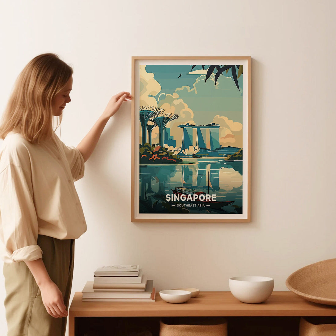 Singapore Skyline Travel Wall Art Poster – Minimalist Southeast Asia City Decor