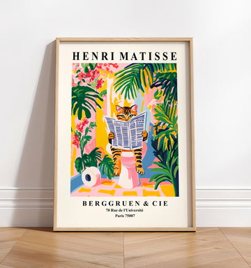 Tabby Cat Toilet Wall Art Print – Funny Matisse Style Bathroom Decor