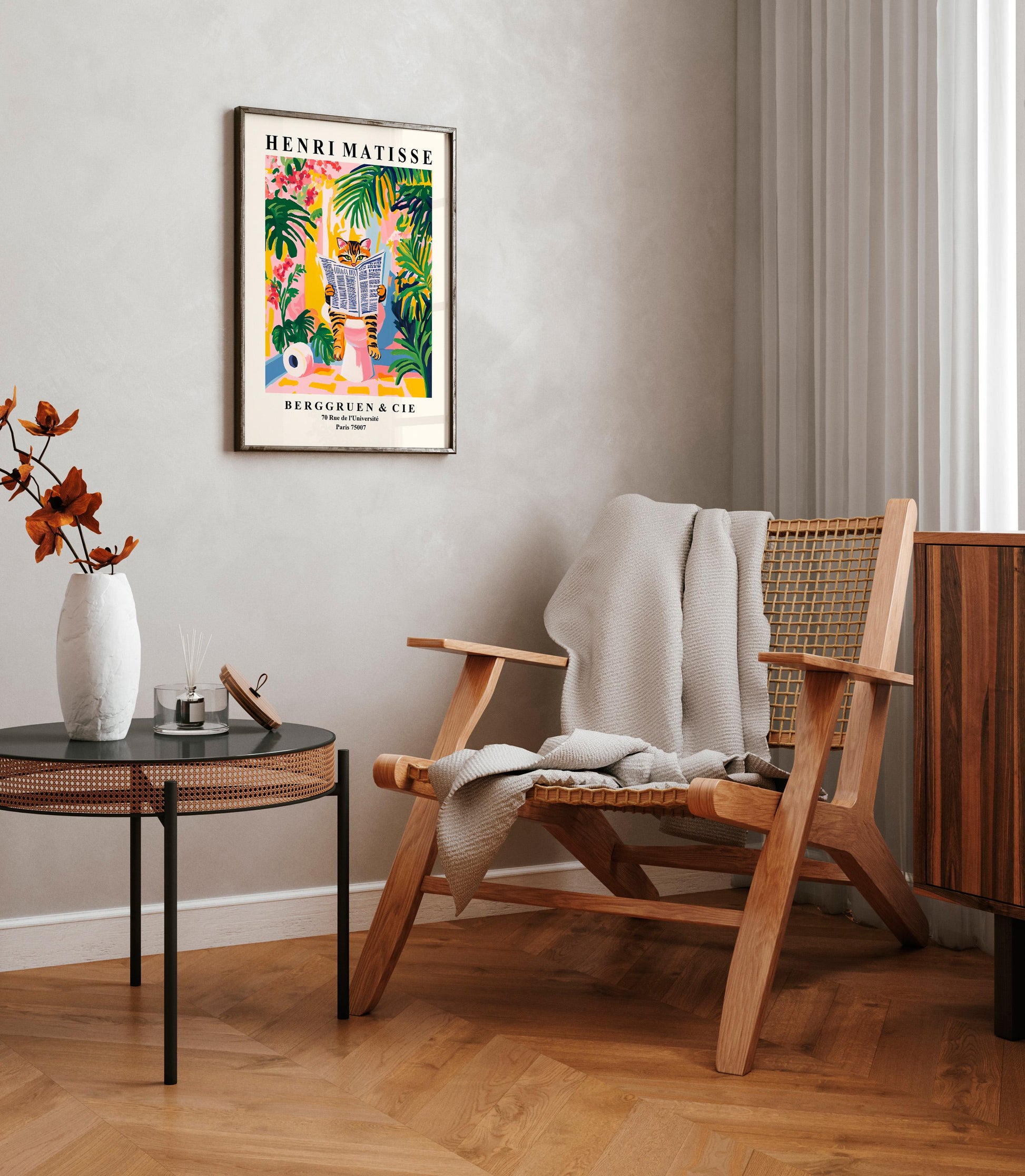 Tabby Cat Toilet Wall Art Print – Funny Matisse Style Bathroom Decor