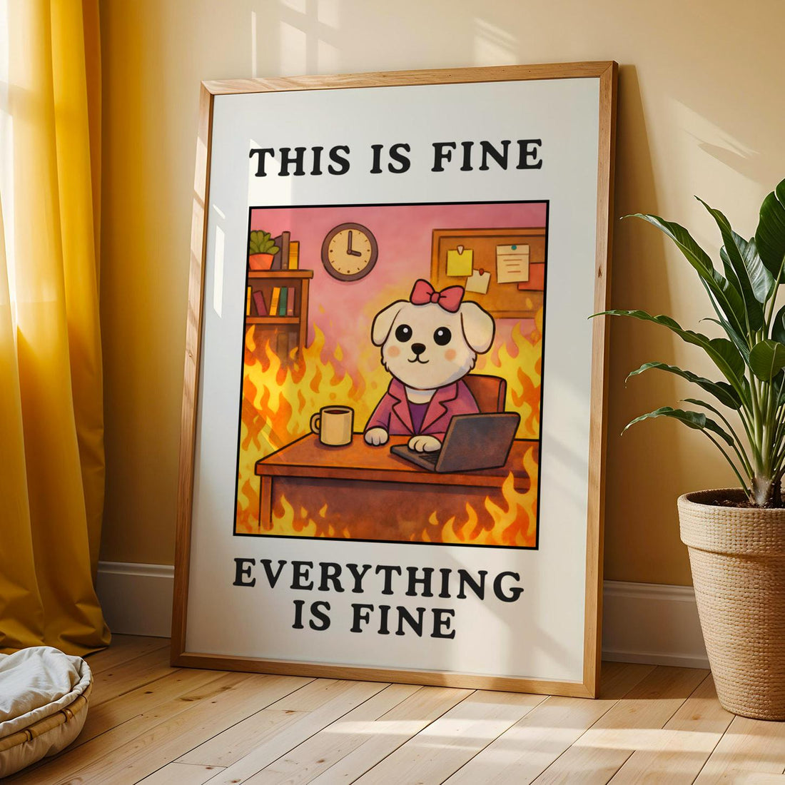This Is Fine Funny Office Wall Art Poster – Burnout Meme Work Humor Decor
