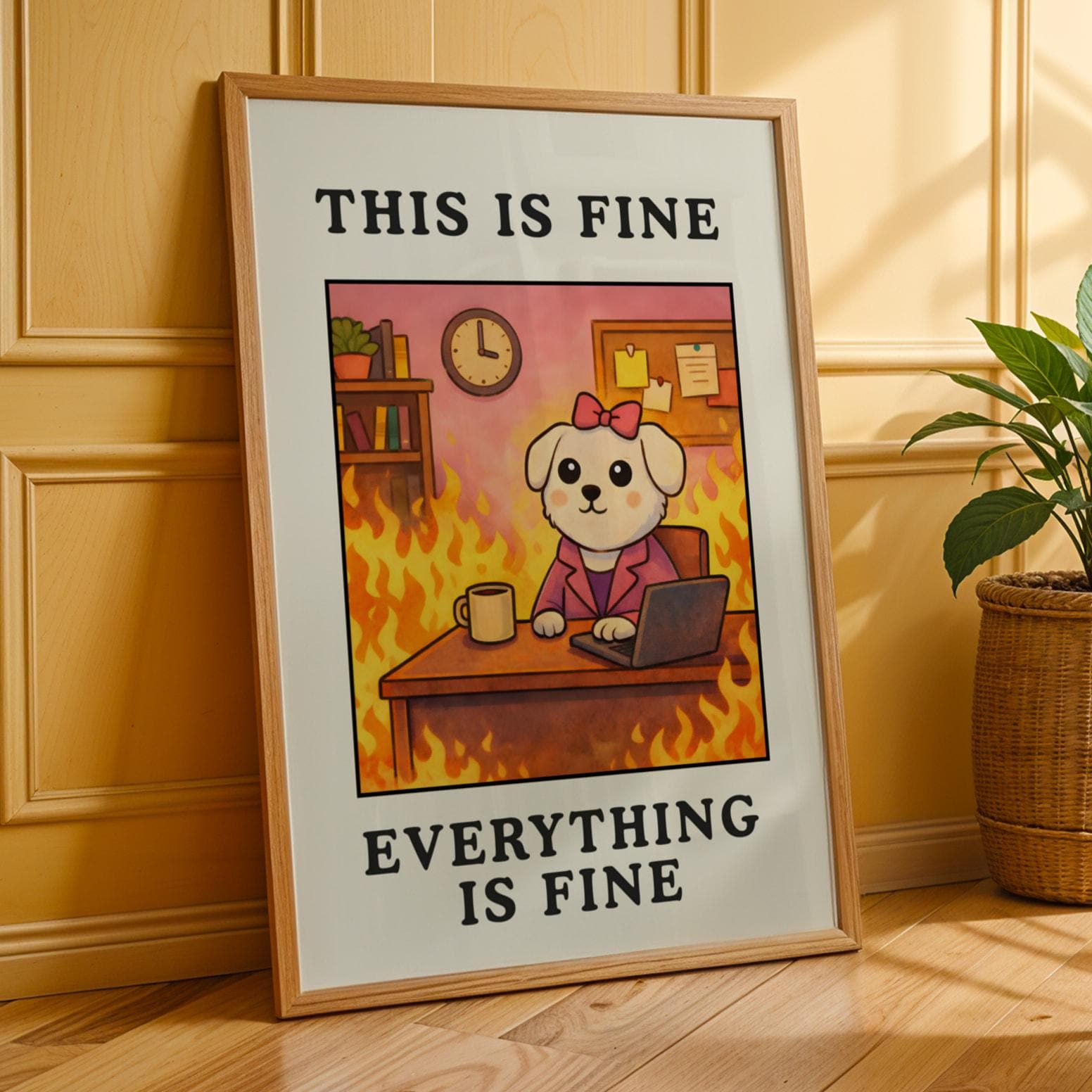 This Is Fine Funny Office Wall Art Poster – Burnout Meme Work Humor Decor
