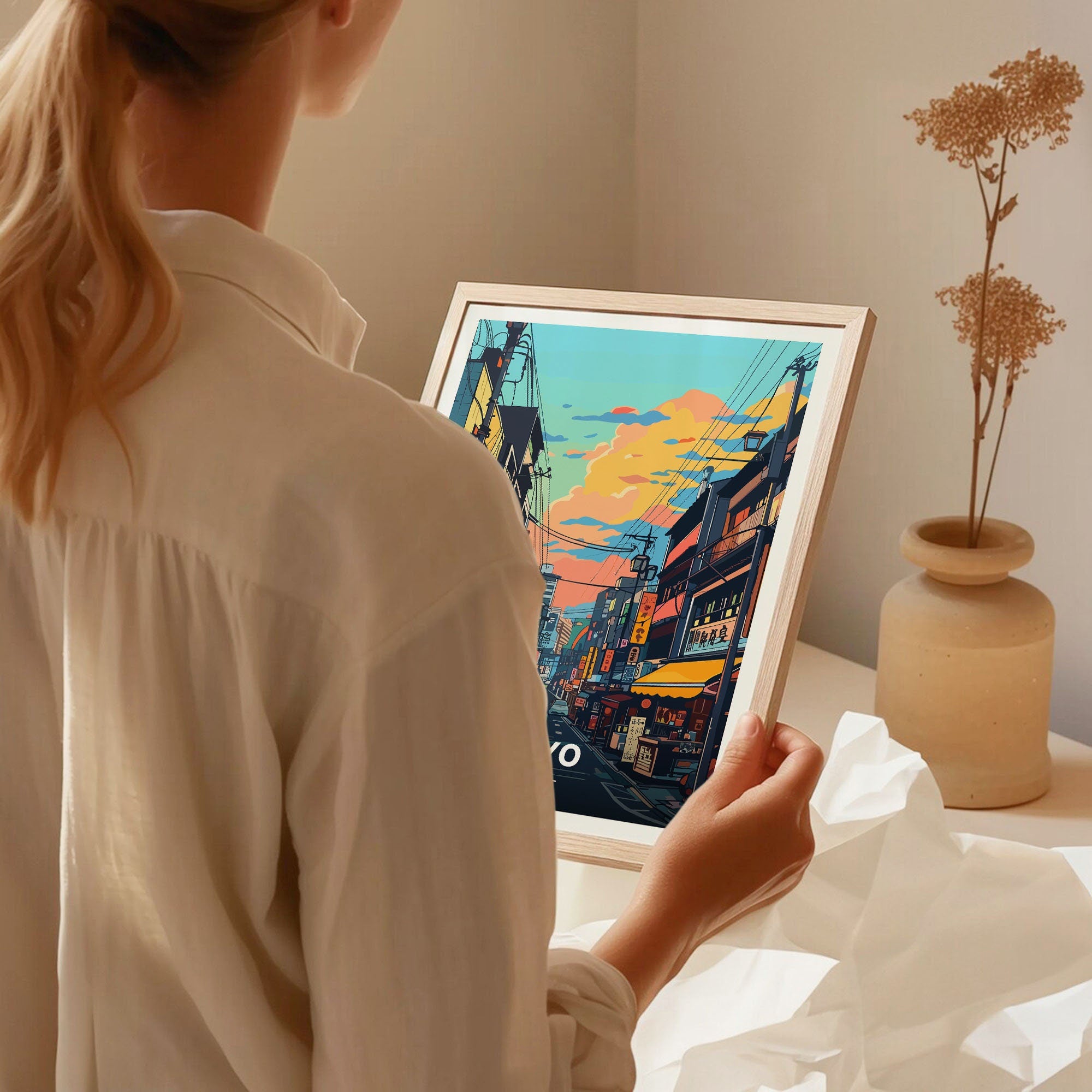 Tokyo Cityscape Wall Art Print – Japan Travel Poster Urban Skyline Decor
