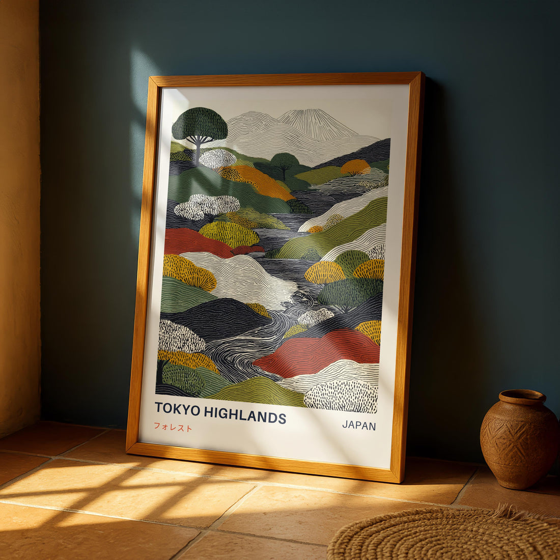 Tokyo Mount Fuji Wall Art Print – Japanese Landscape Japandi Abstract Decor