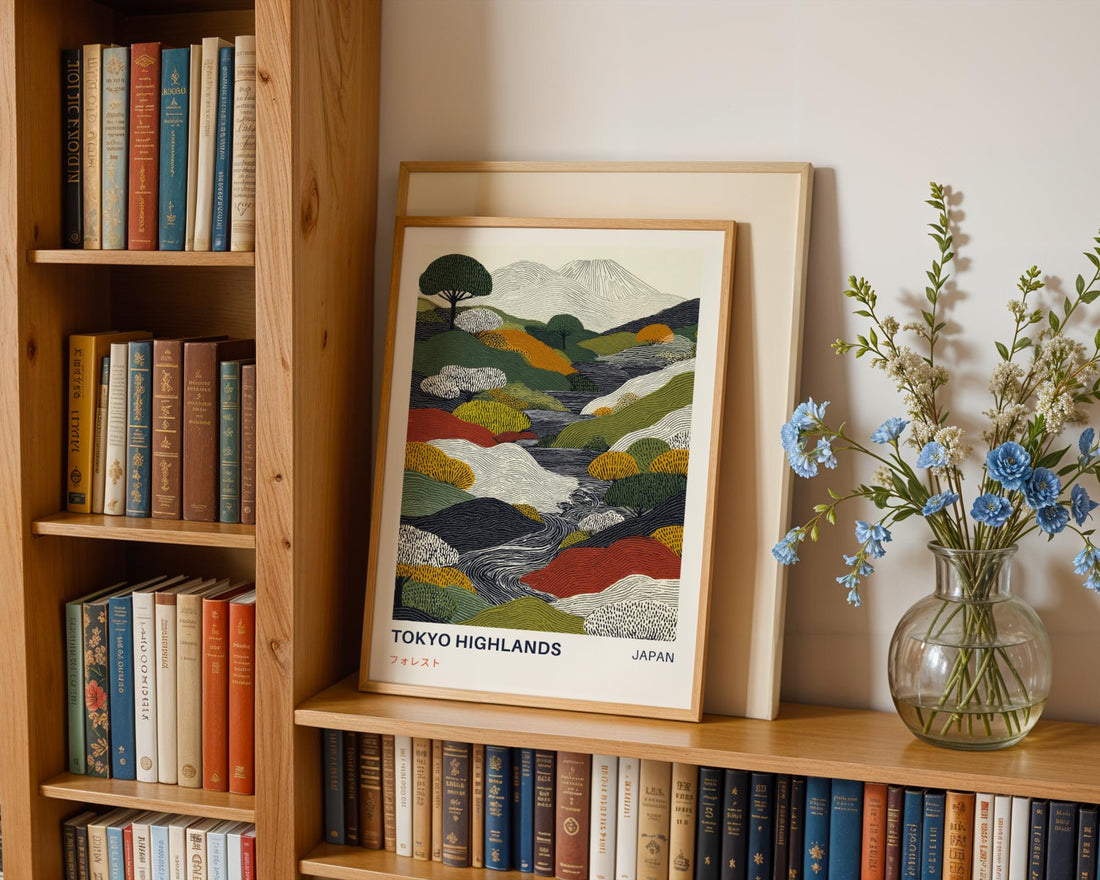 Tokyo Mount Fuji Wall Art Print – Japanese Landscape Japandi Abstract Decor